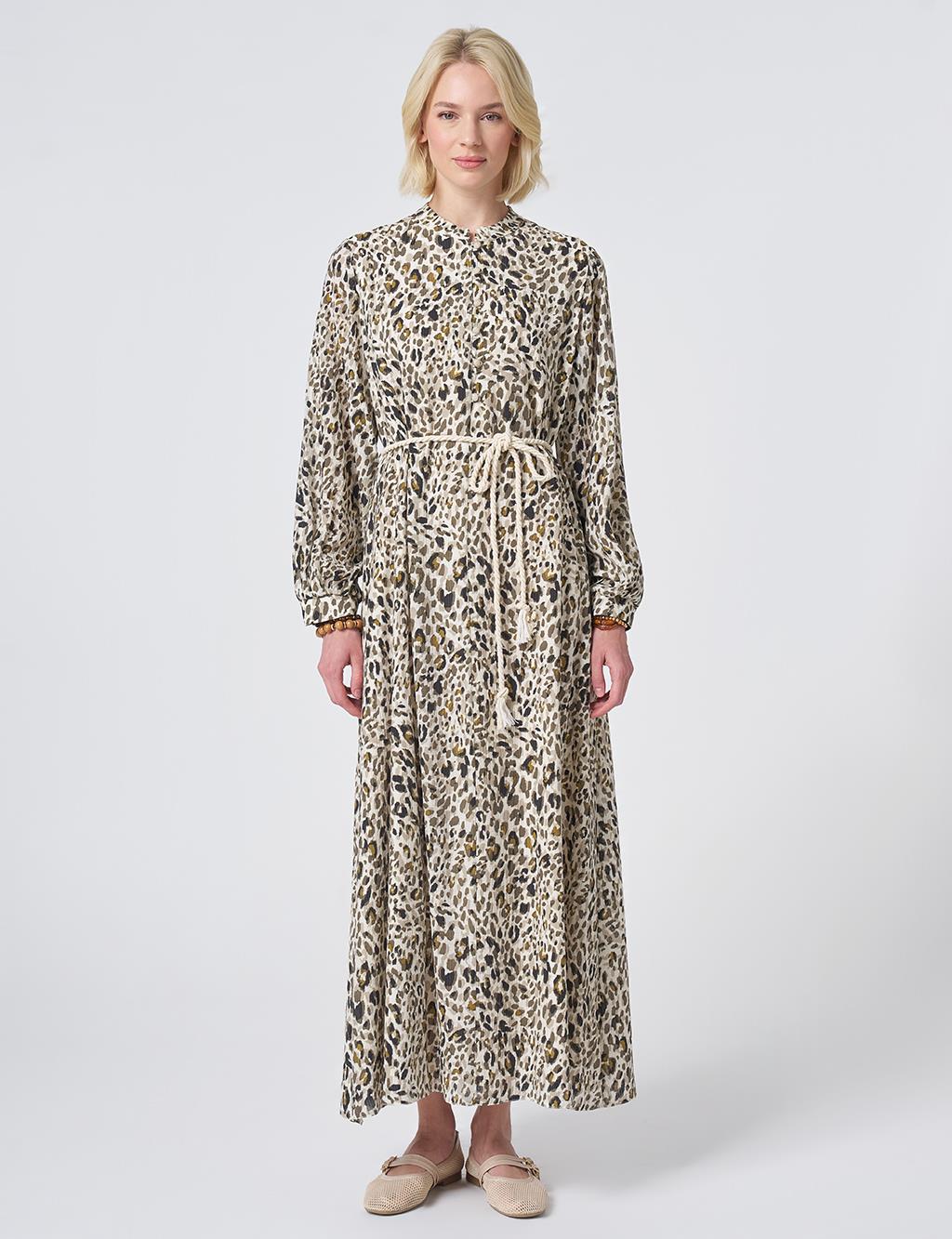 Leopard Print Rayon Dress Cream
