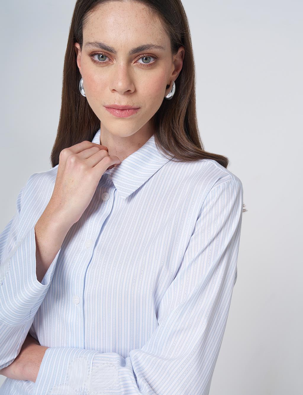 Cotton Blouse with Rope Belt Blue