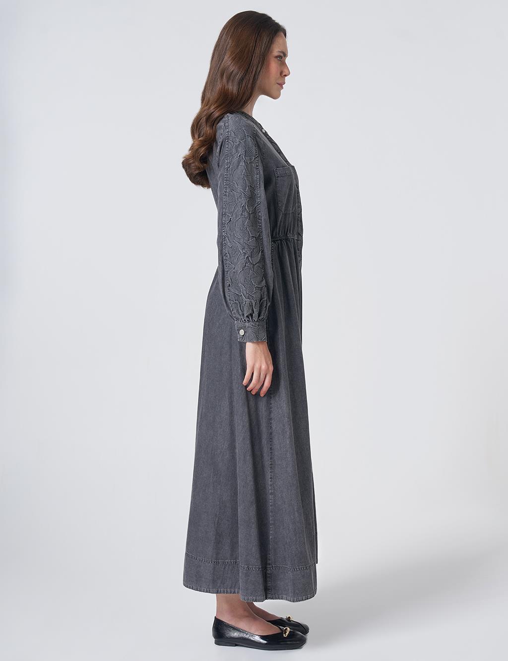 Embossed Pattern Maxi Dress Anthracite