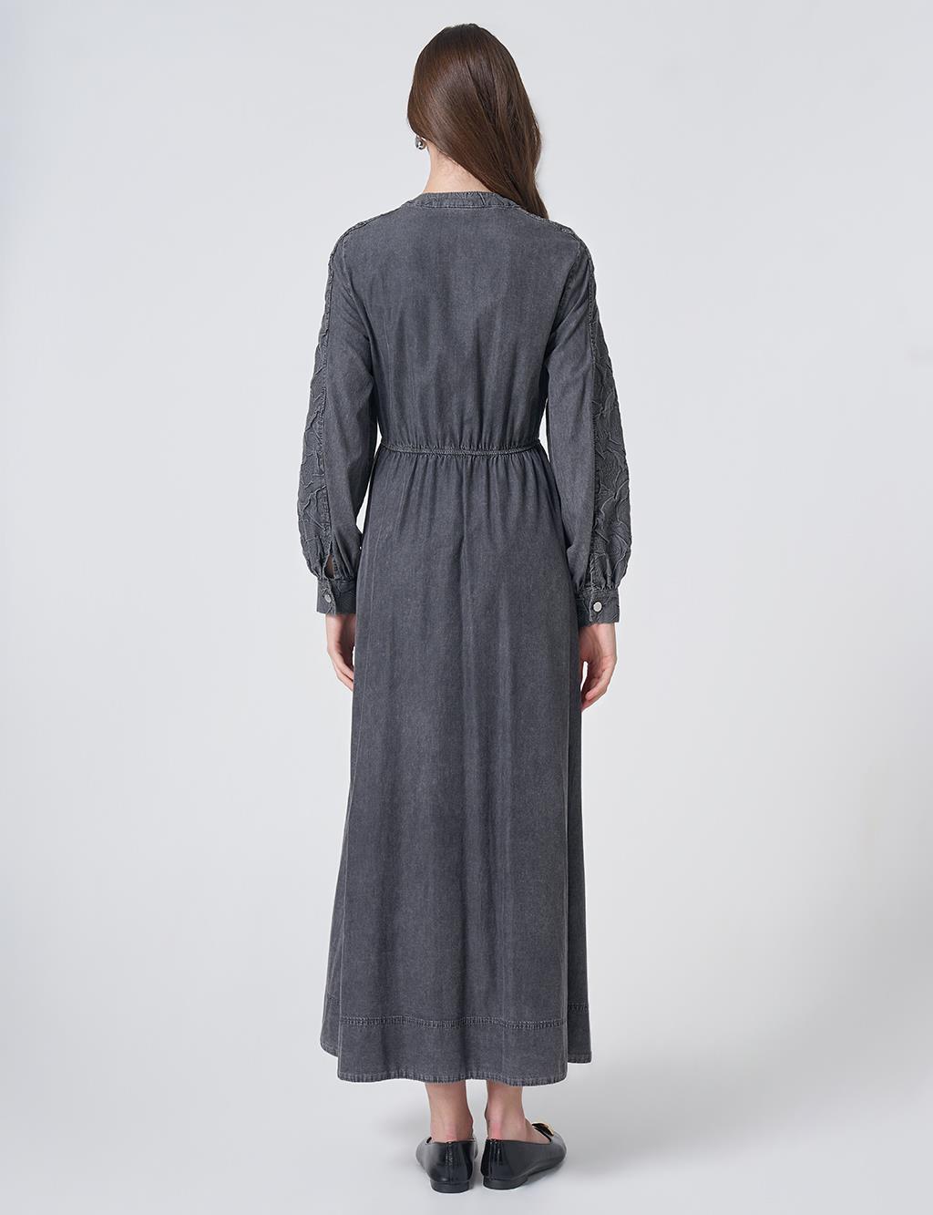 Embossed Pattern Maxi Dress Anthracite