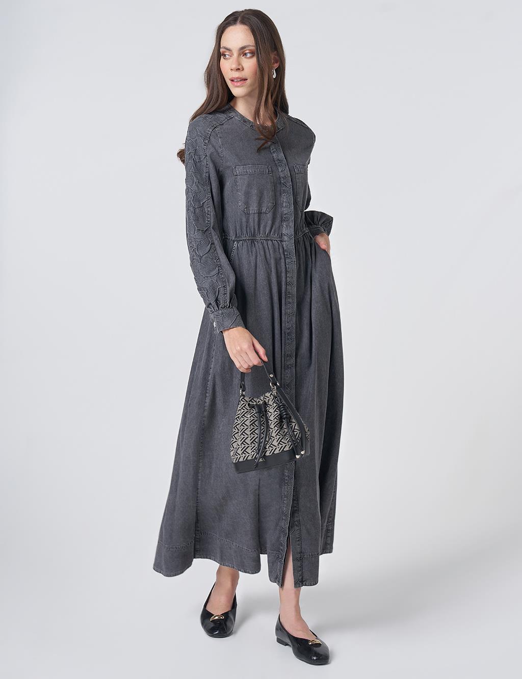Embossed Pattern Maxi Dress Anthracite