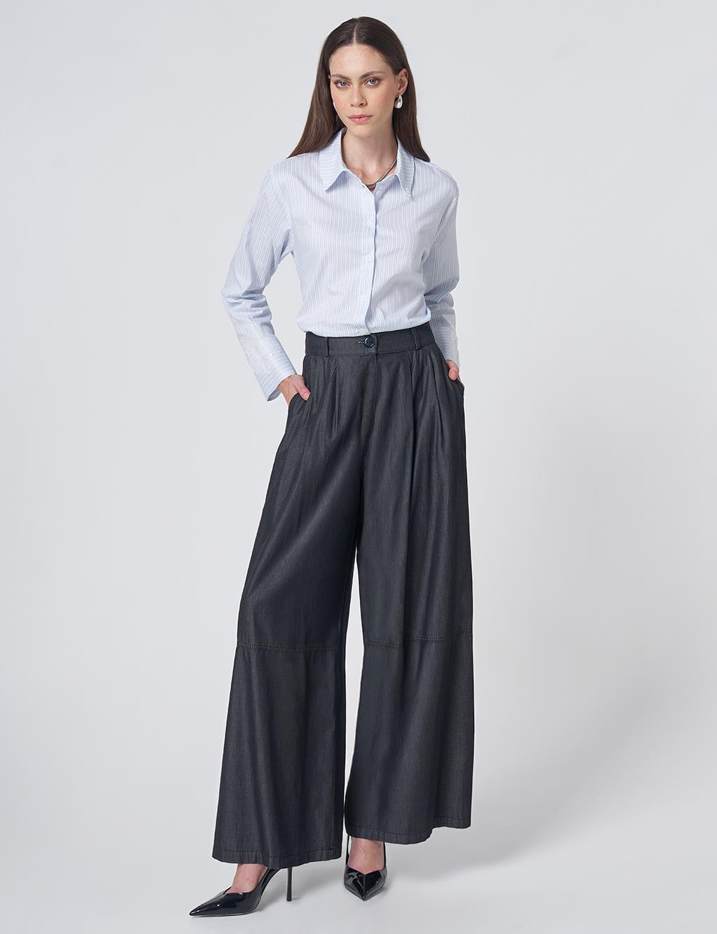 Button Detailed Pleated Trousers Anthracite