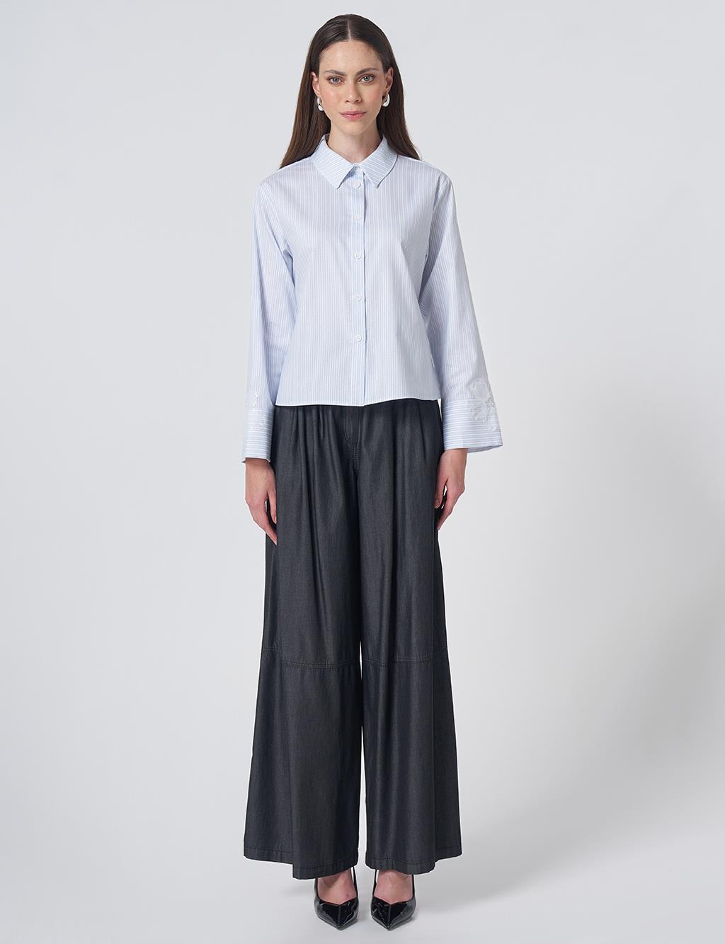 Cotton Blouse with Rope Belt Blue