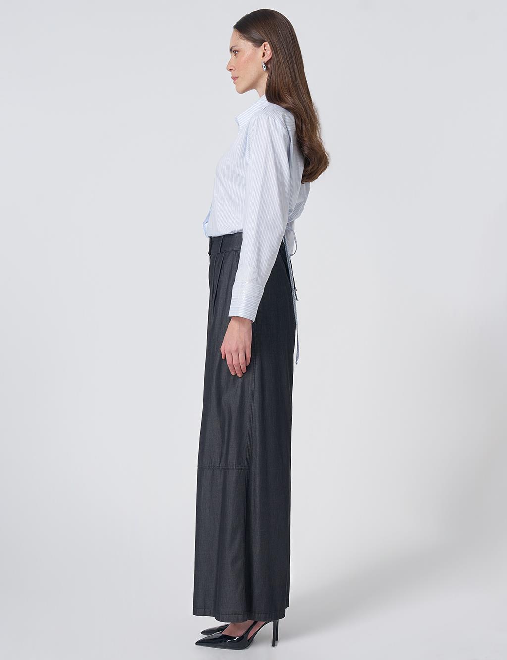 Button Detailed Pleated Trousers Anthracite