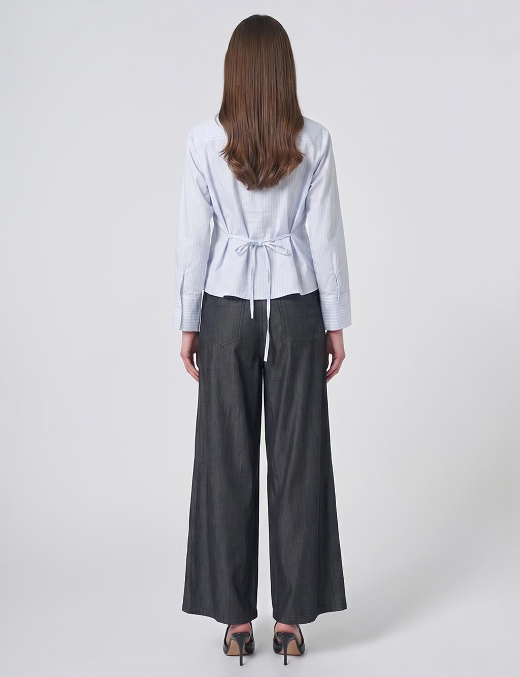 Cotton Blouse with Rope Belt Blue