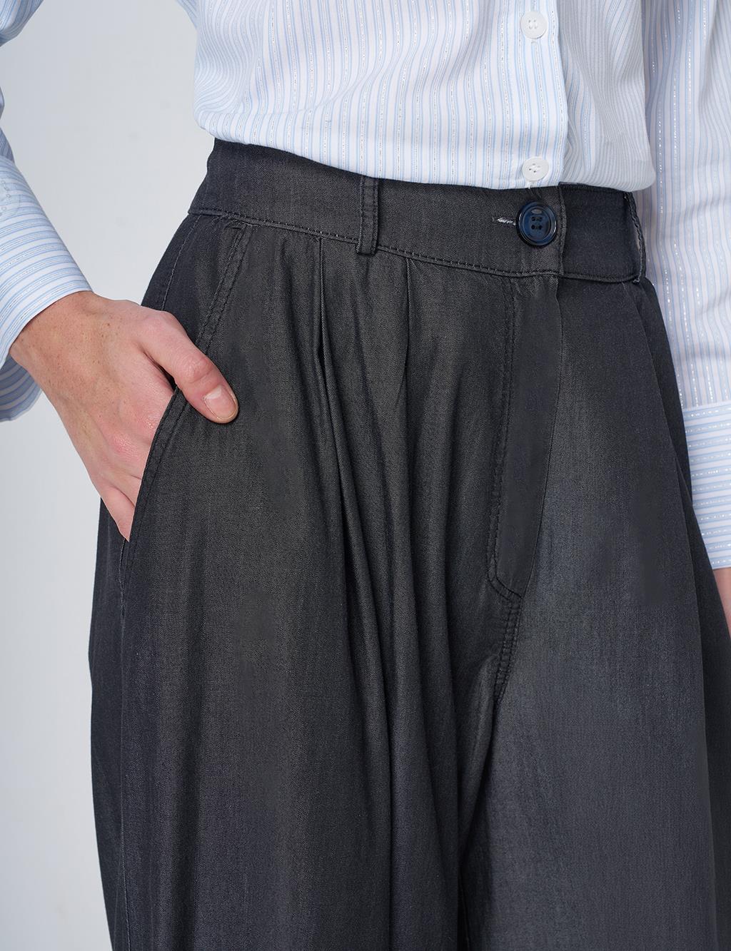 Button Detailed Pleated Trousers Anthracite