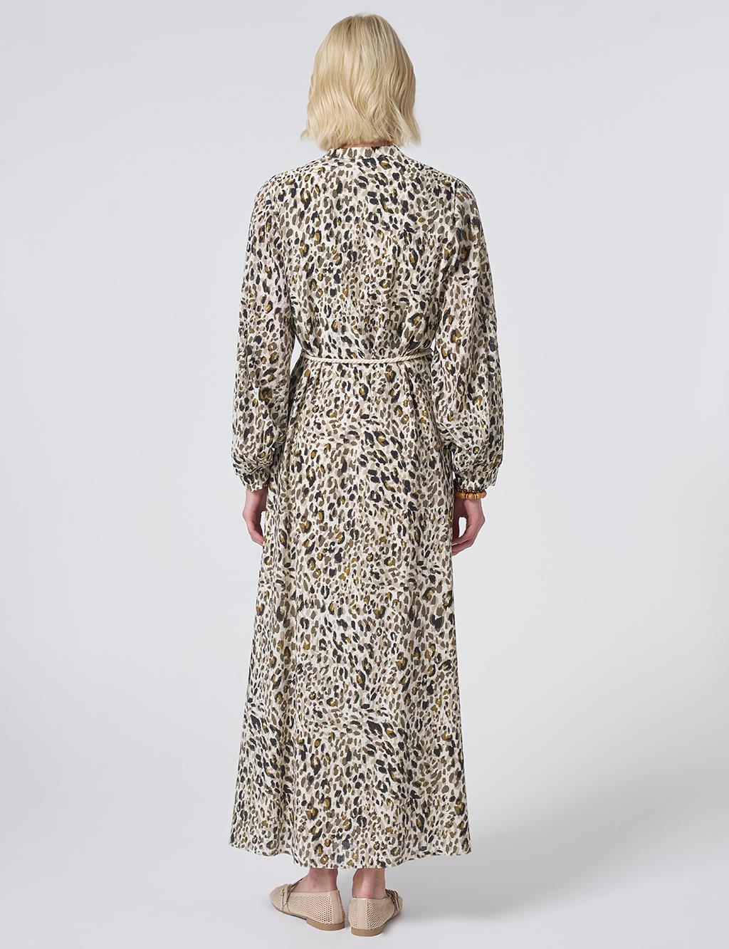 Leopard Print Rayon Dress Cream