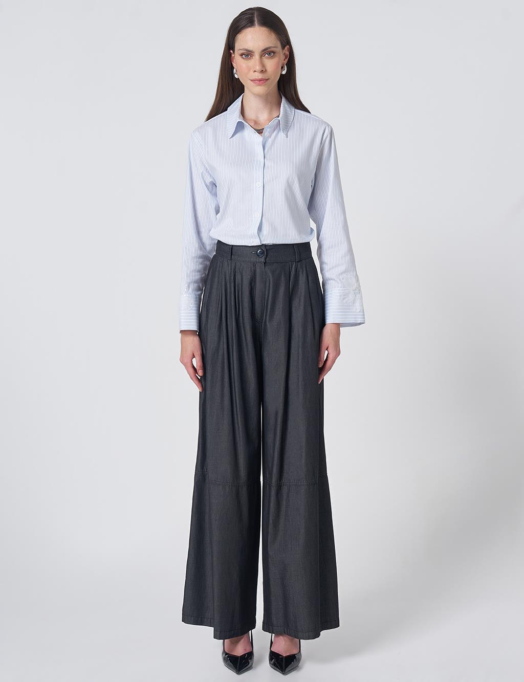 Button Detailed Pleated Trousers Anthracite