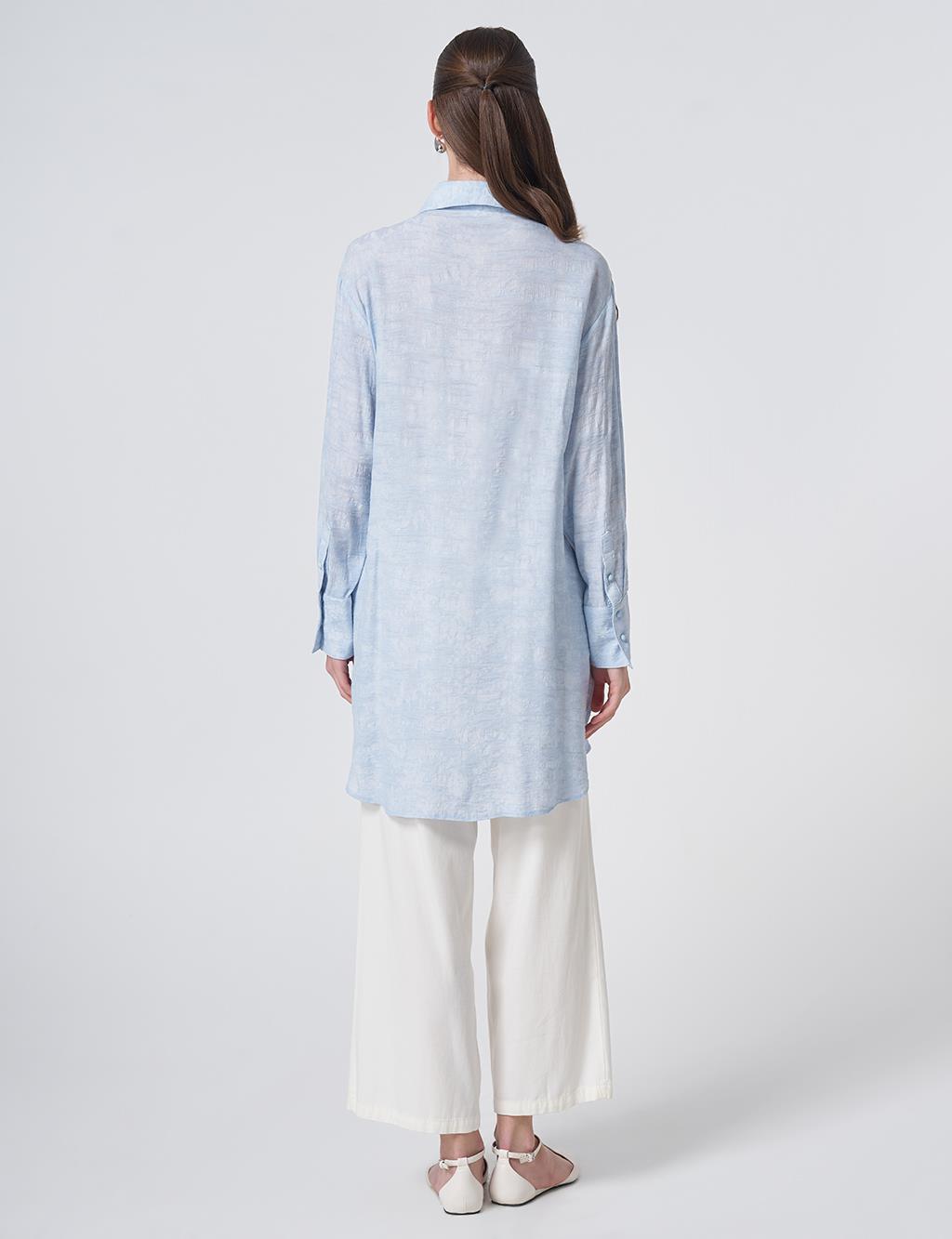 Embroidered Viscose Tunic Blue