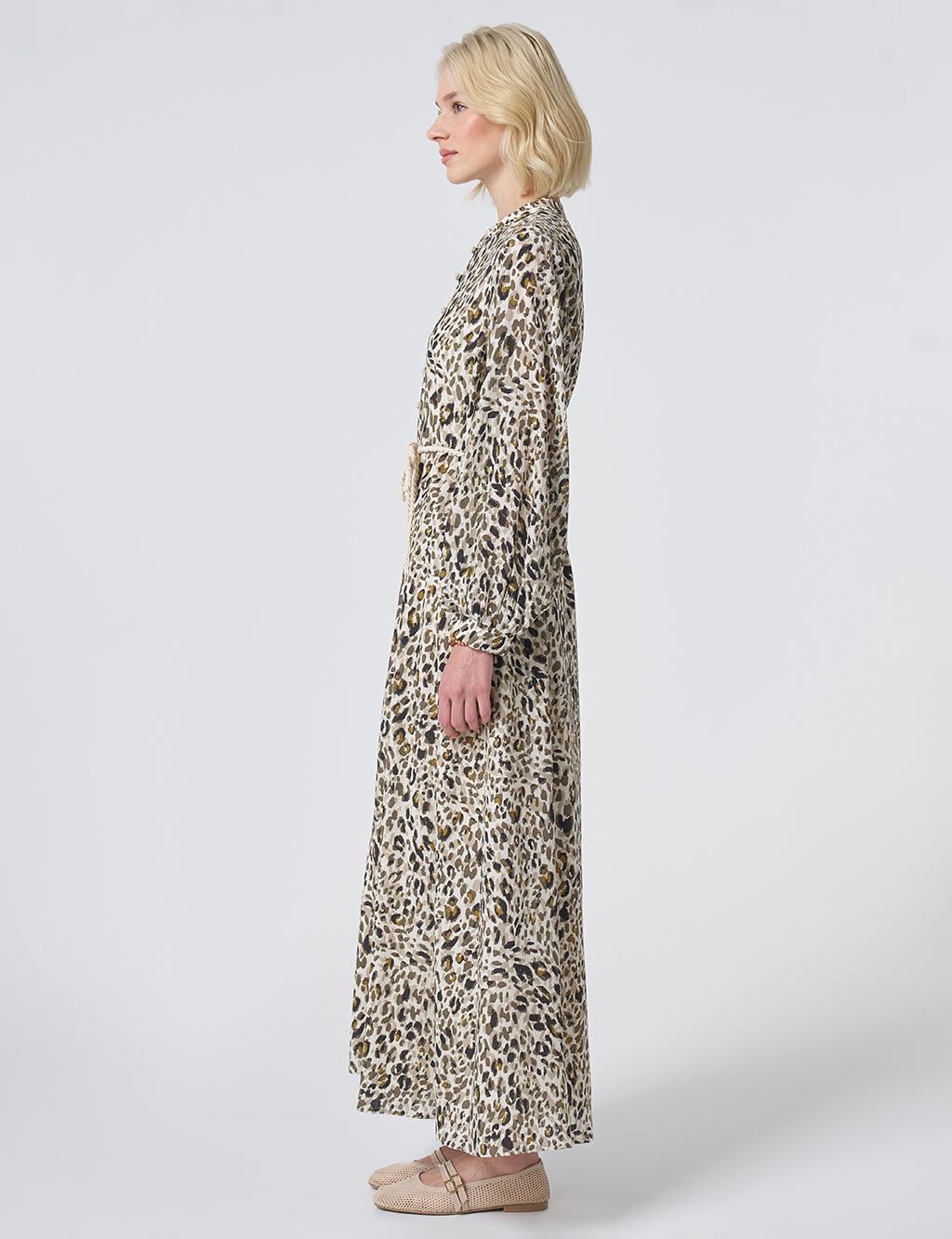 Leopard Print Rayon Dress Cream