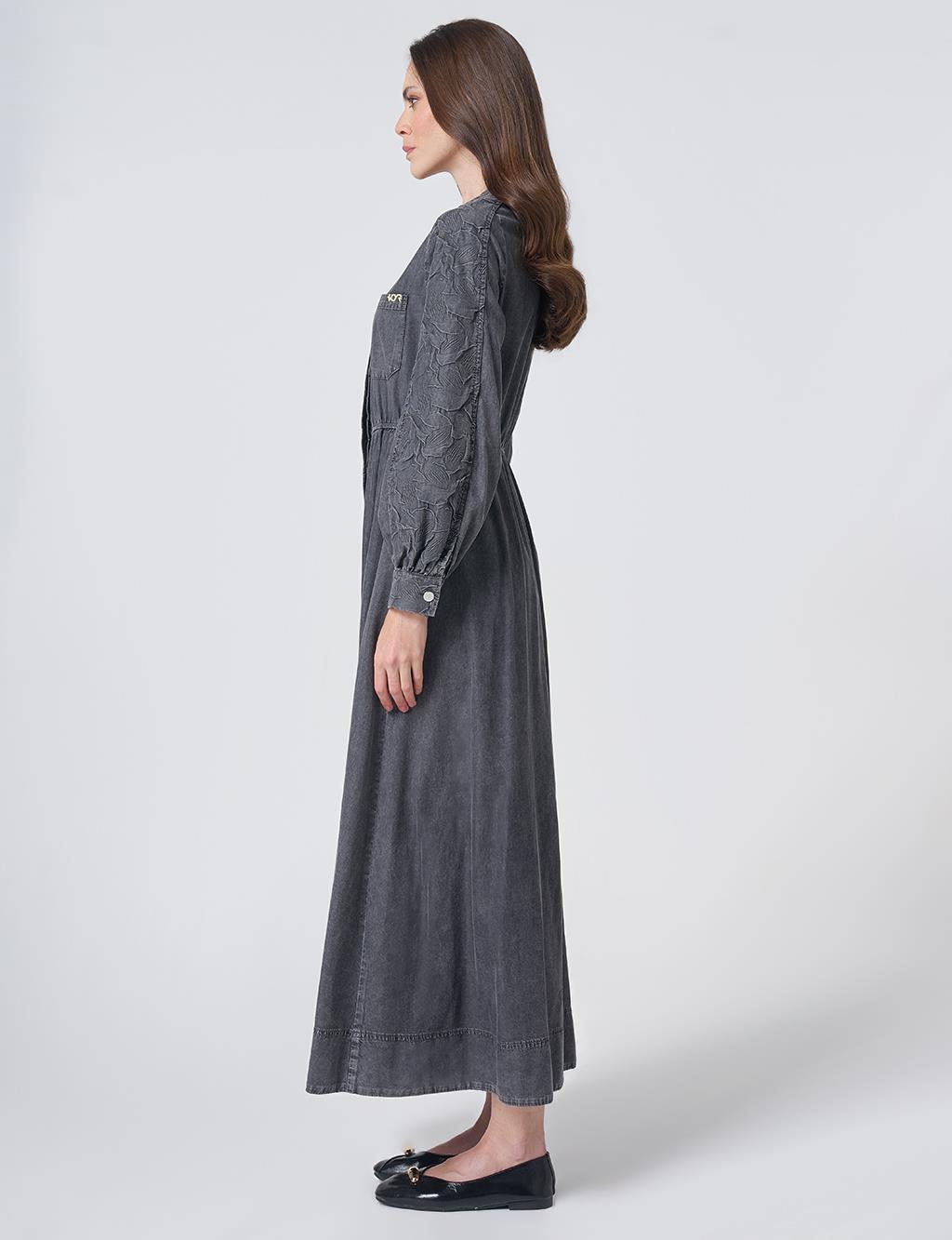 Embossed Pattern Maxi Dress Anthracite