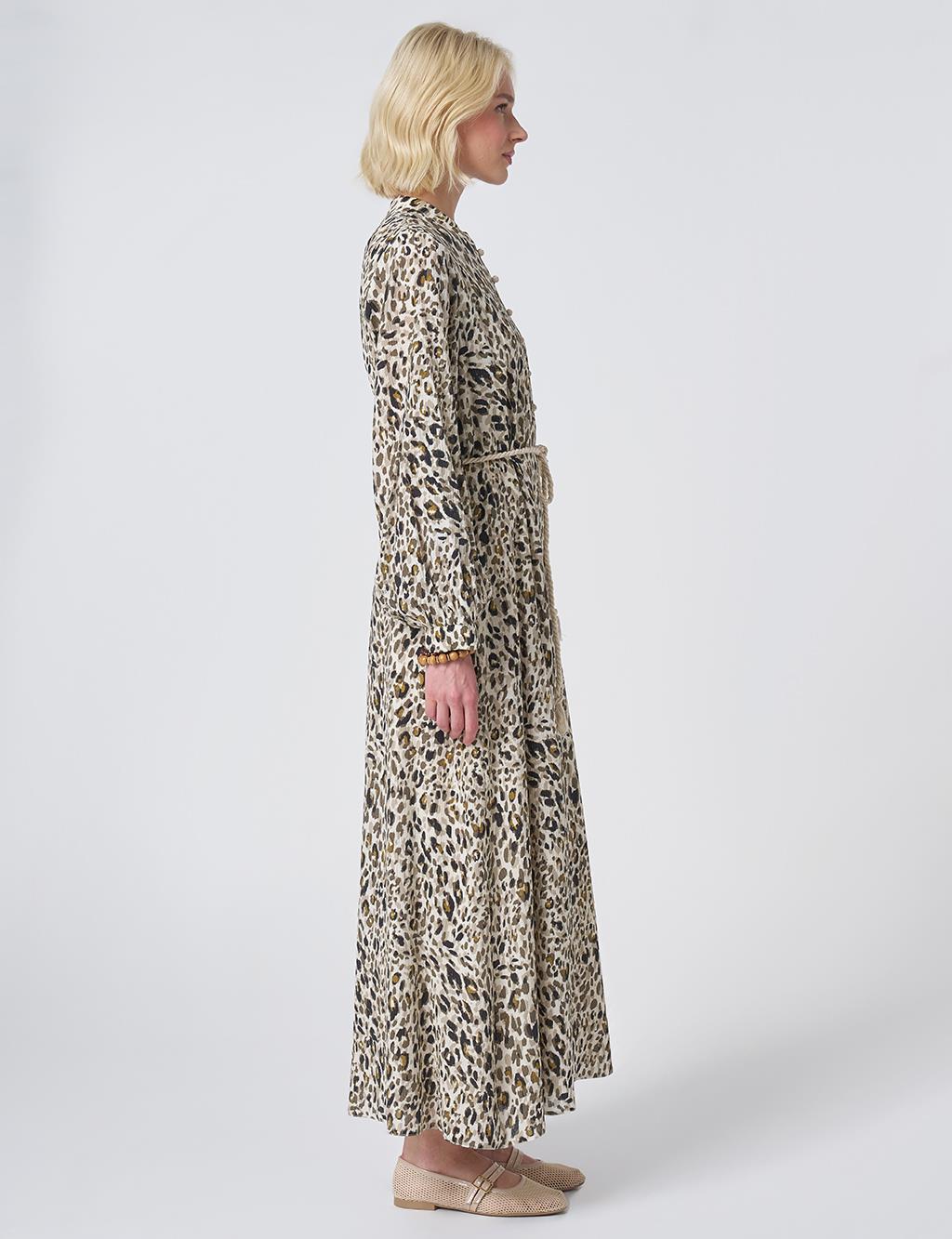 Leopard Print Rayon Dress Cream