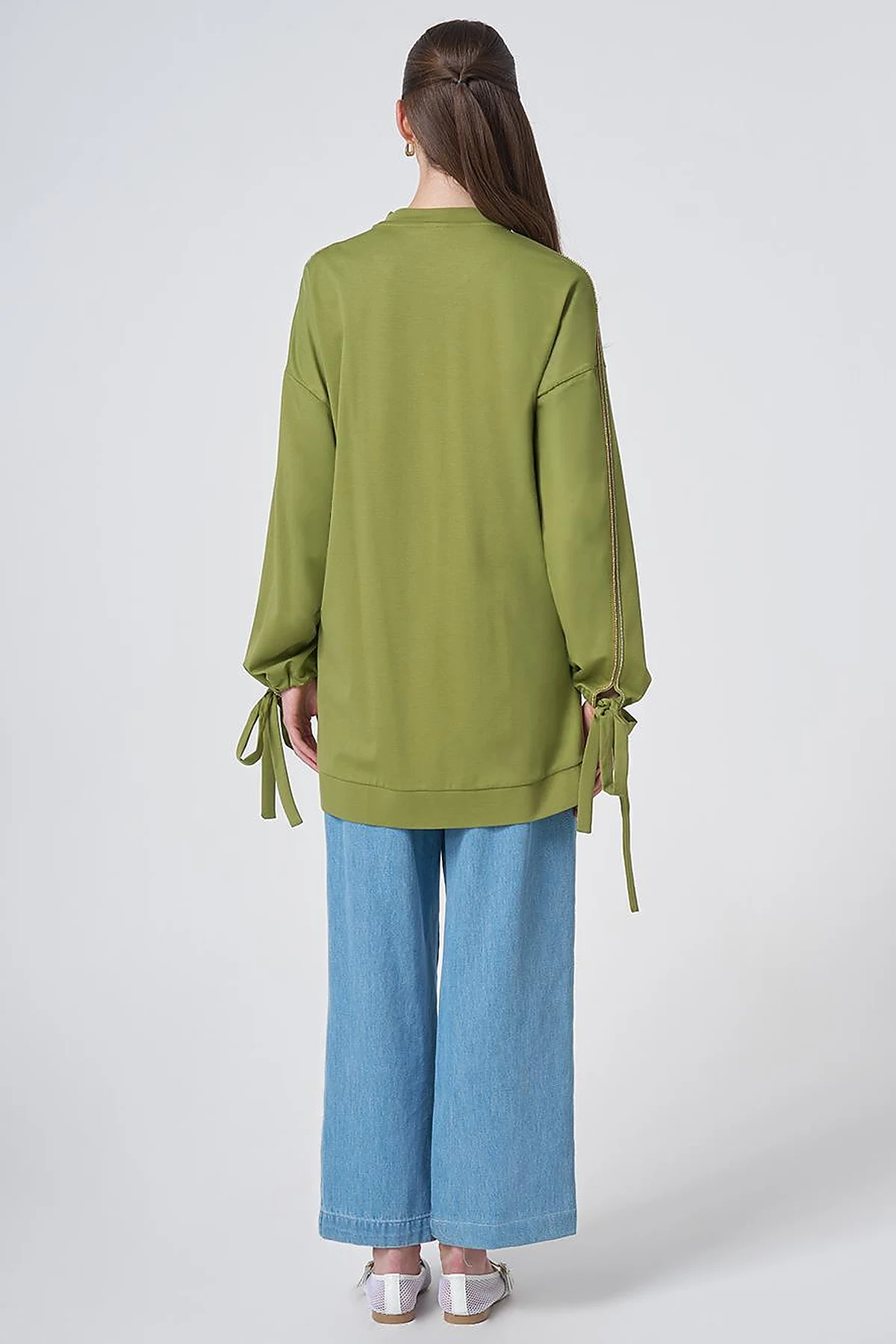 Embroidered Drawstring Jersey Sweatshirt Matcha Green