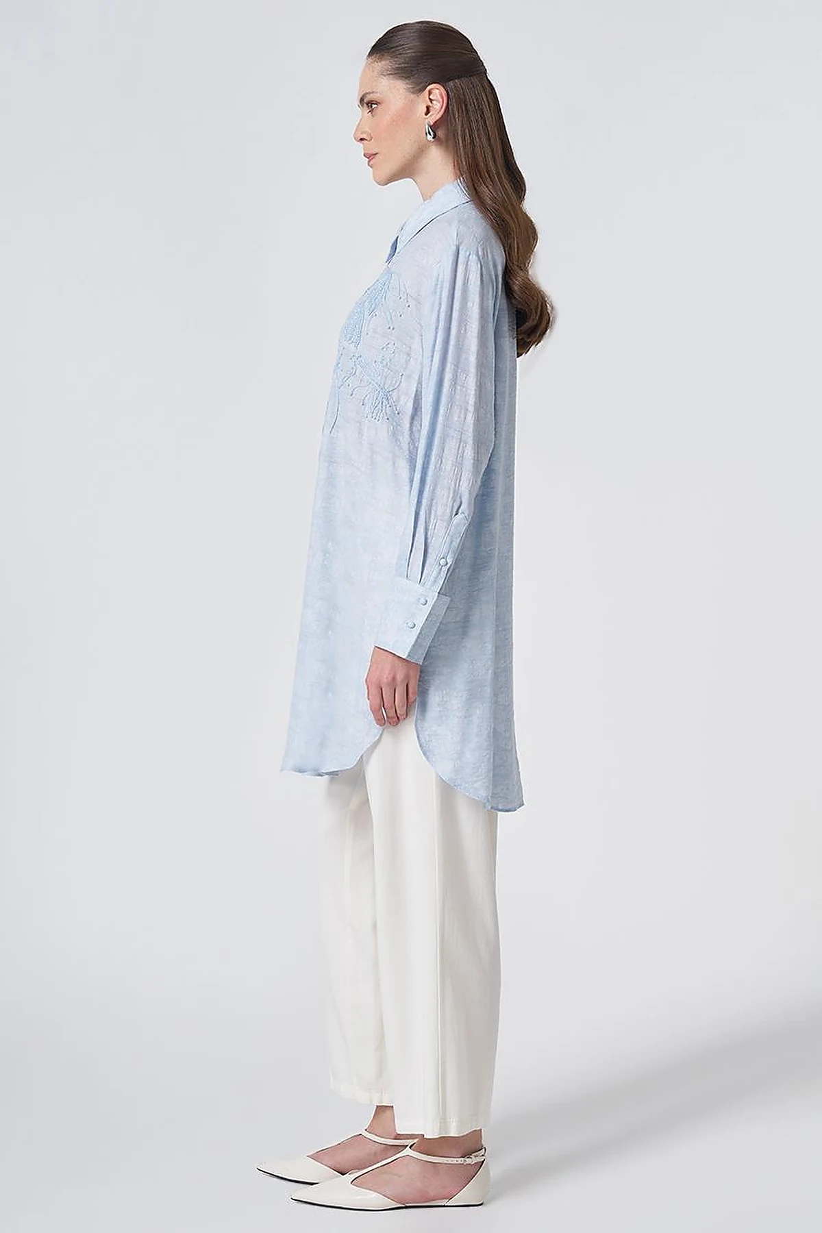 Embroidered Viscose Tunic Blue