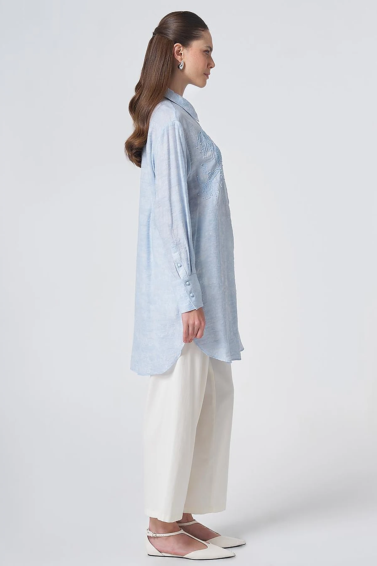 Embroidered Viscose Tunic Blue