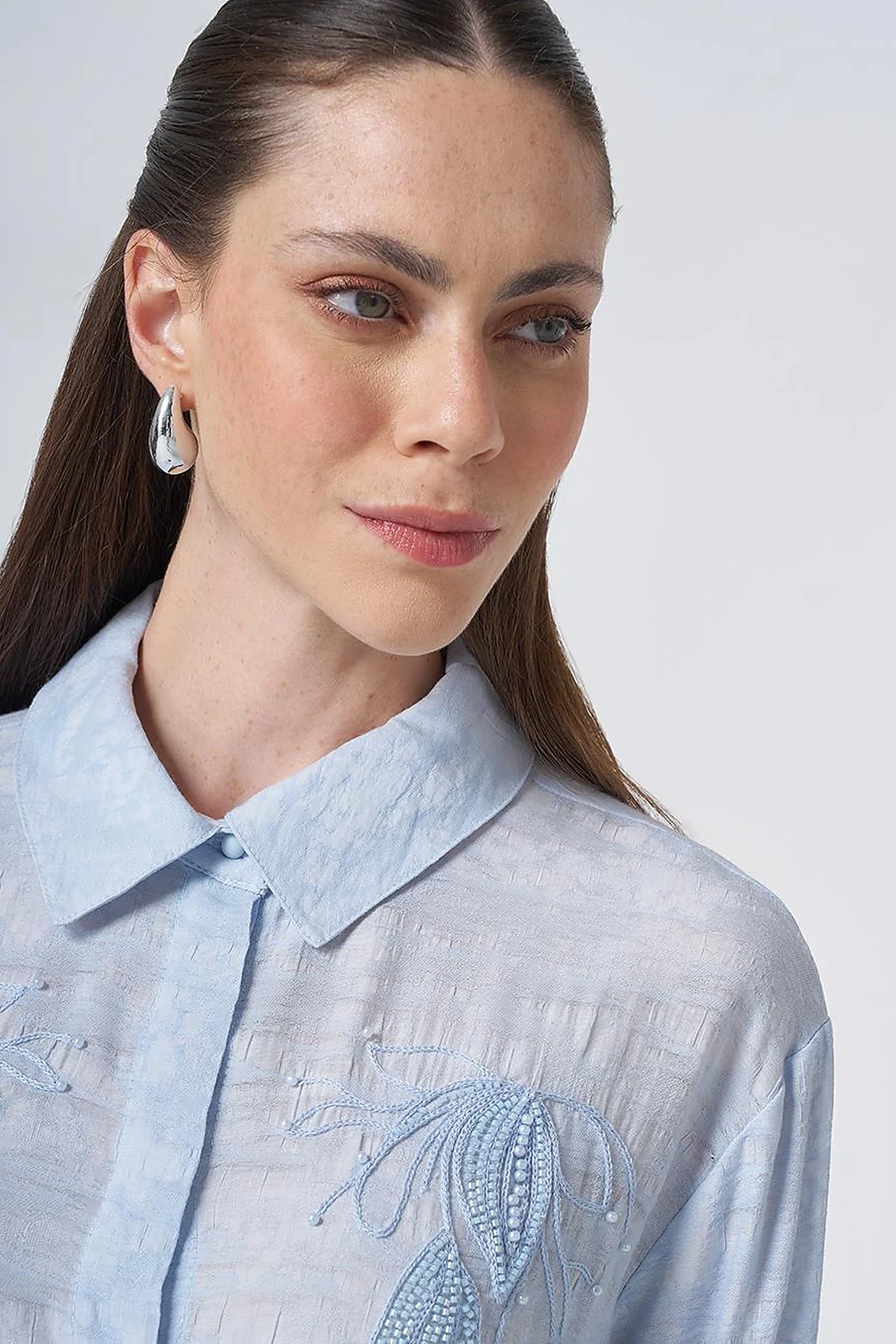 Embroidered Viscose Tunic Blue