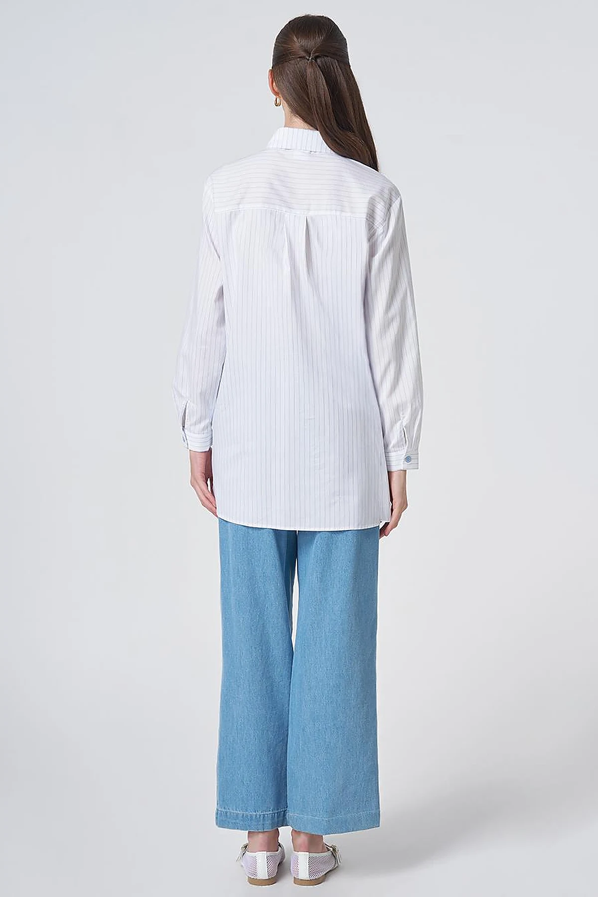 Concealed Placket Cotton Tunic Blue
