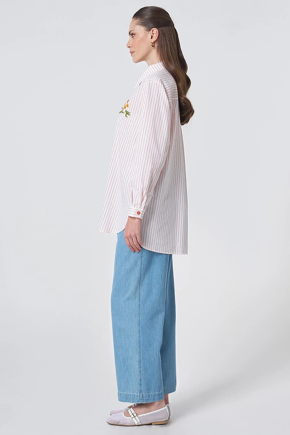 Concealed Placket Cotton Tunic Coral