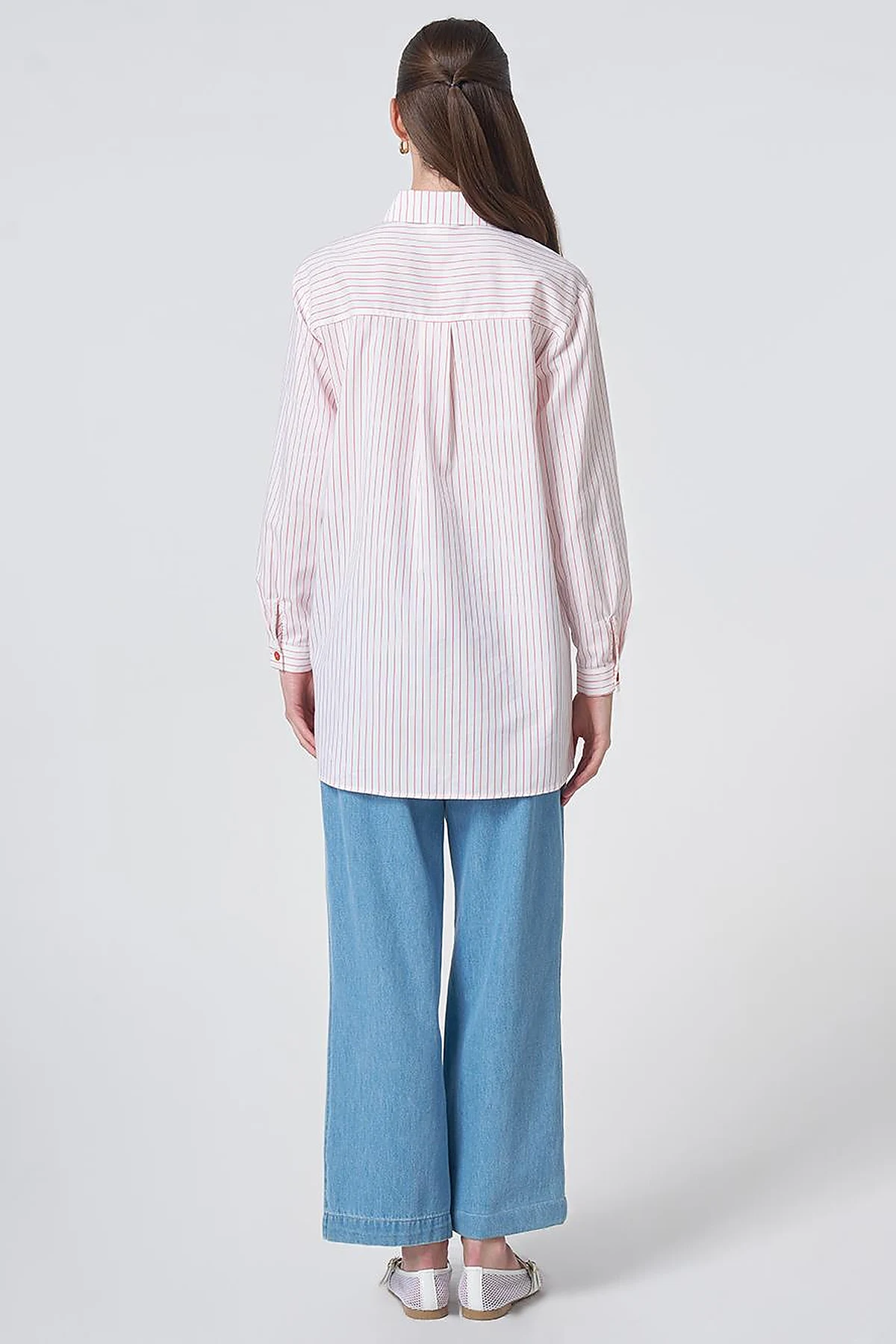 Concealed Placket Cotton Tunic Coral