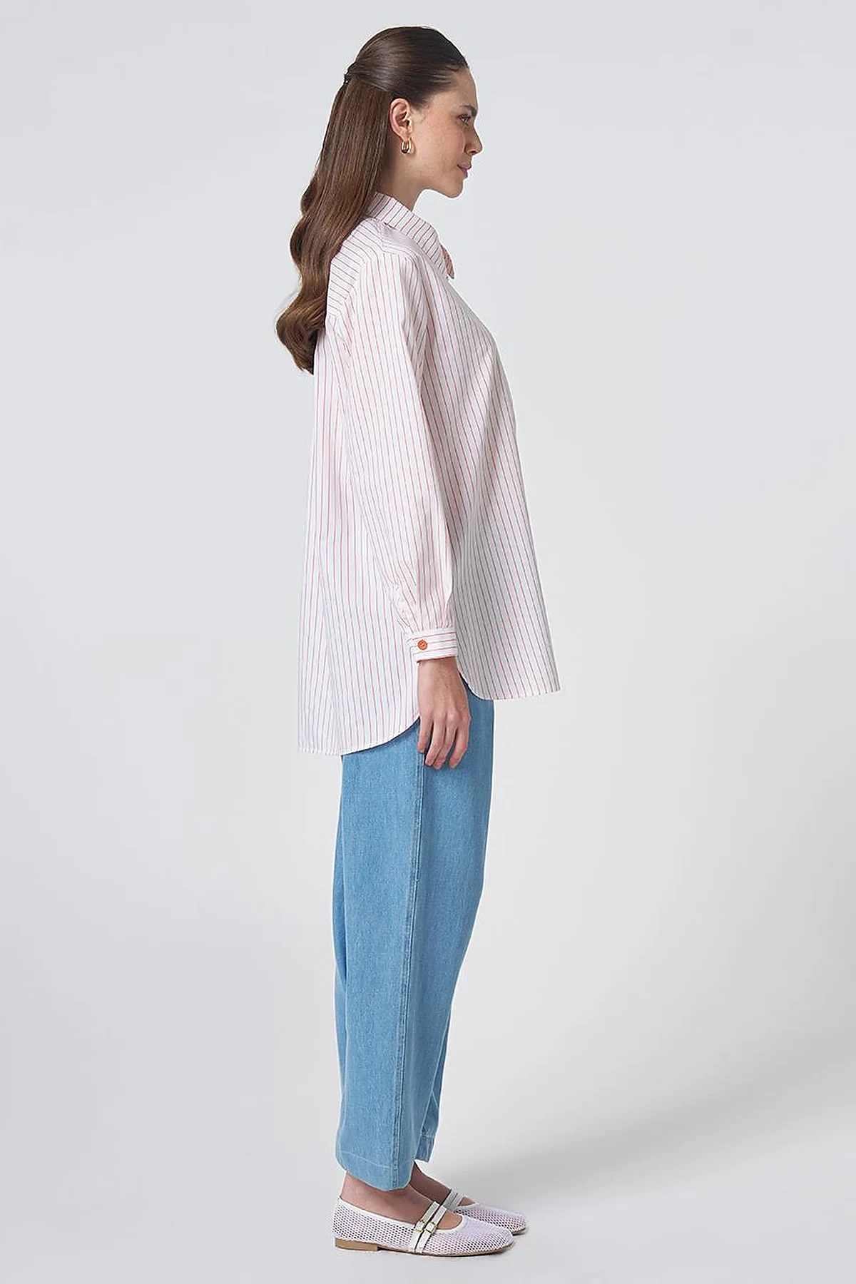 Concealed Placket Cotton Tunic Coral