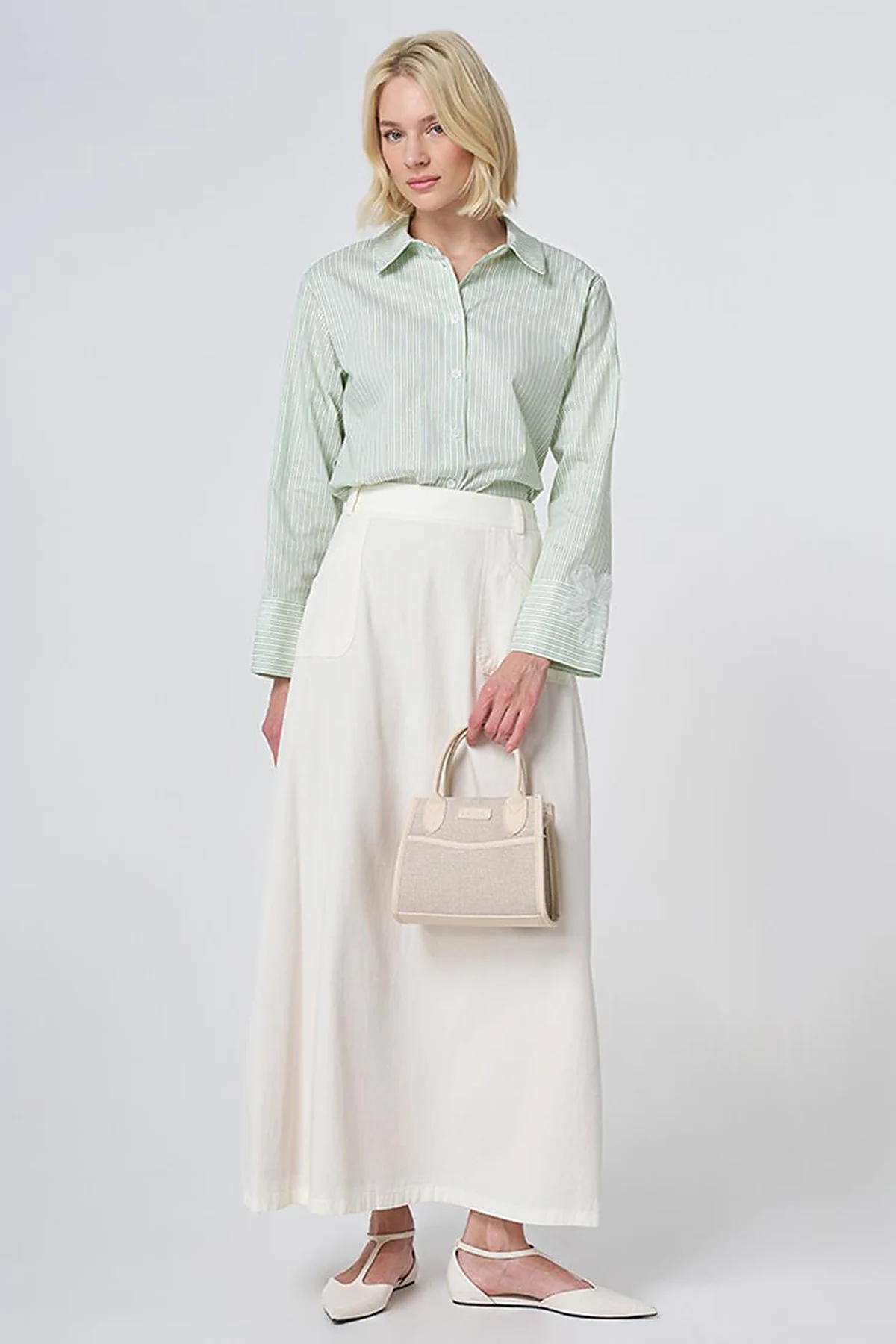 Patch Pocket Non-Denim Skirt Ecru