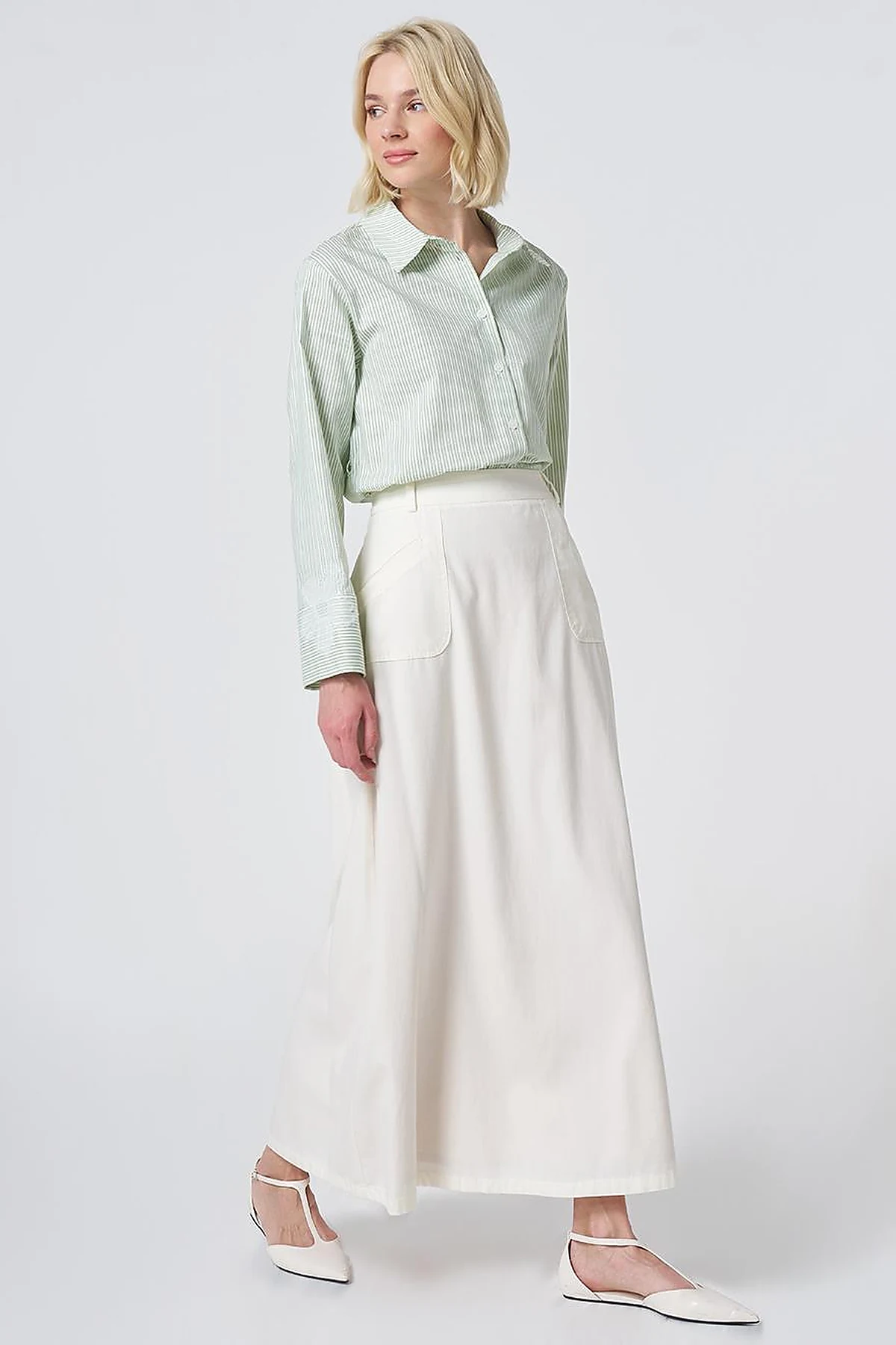 Patch Pocket Non-Denim Skirt Ecru