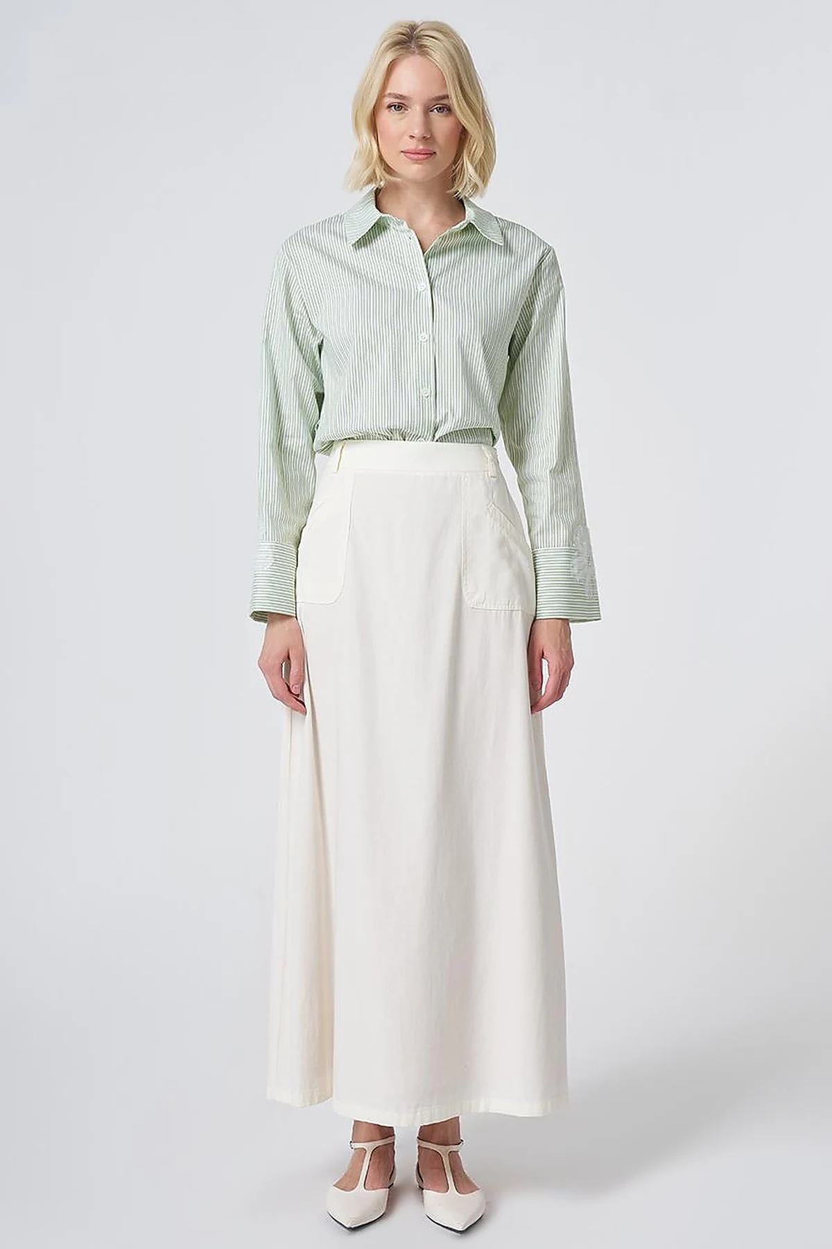 Patch Pocket Non-Denim Skirt Ecru