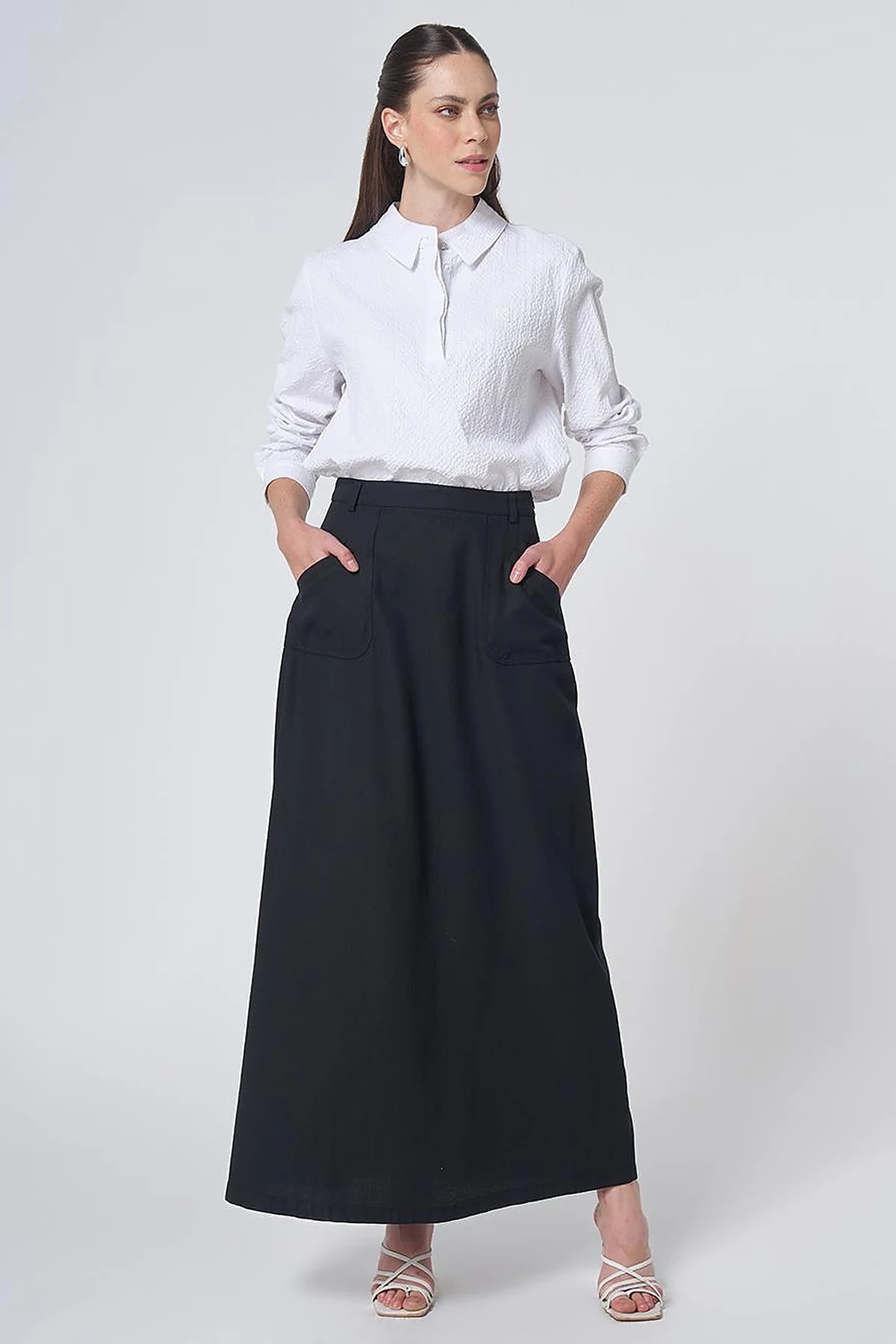 Patch Pocket Non-Denim Skirt Black
