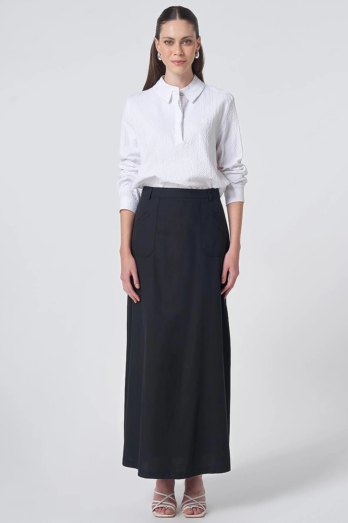 Patch Pocket Non-Denim Skirt Black