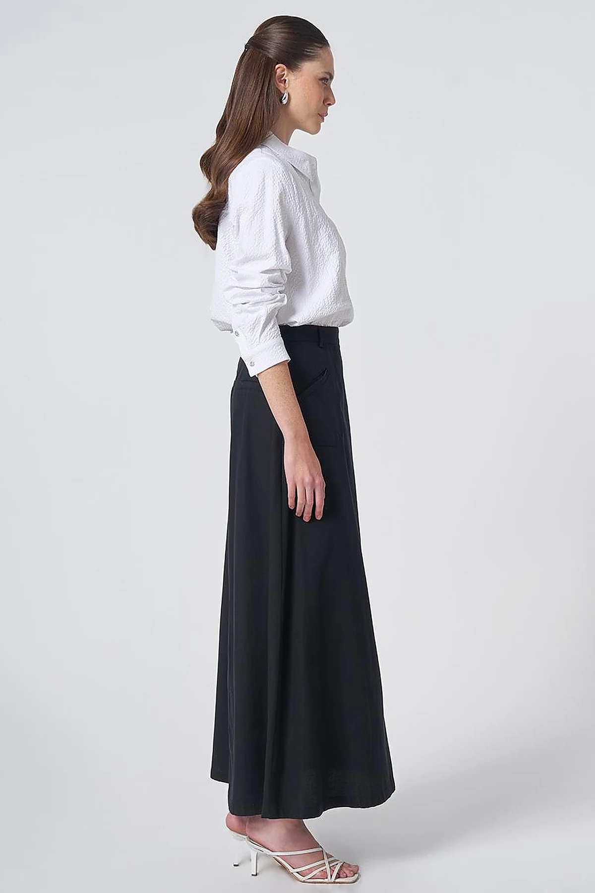 Patch Pocket Non-Denim Skirt Black