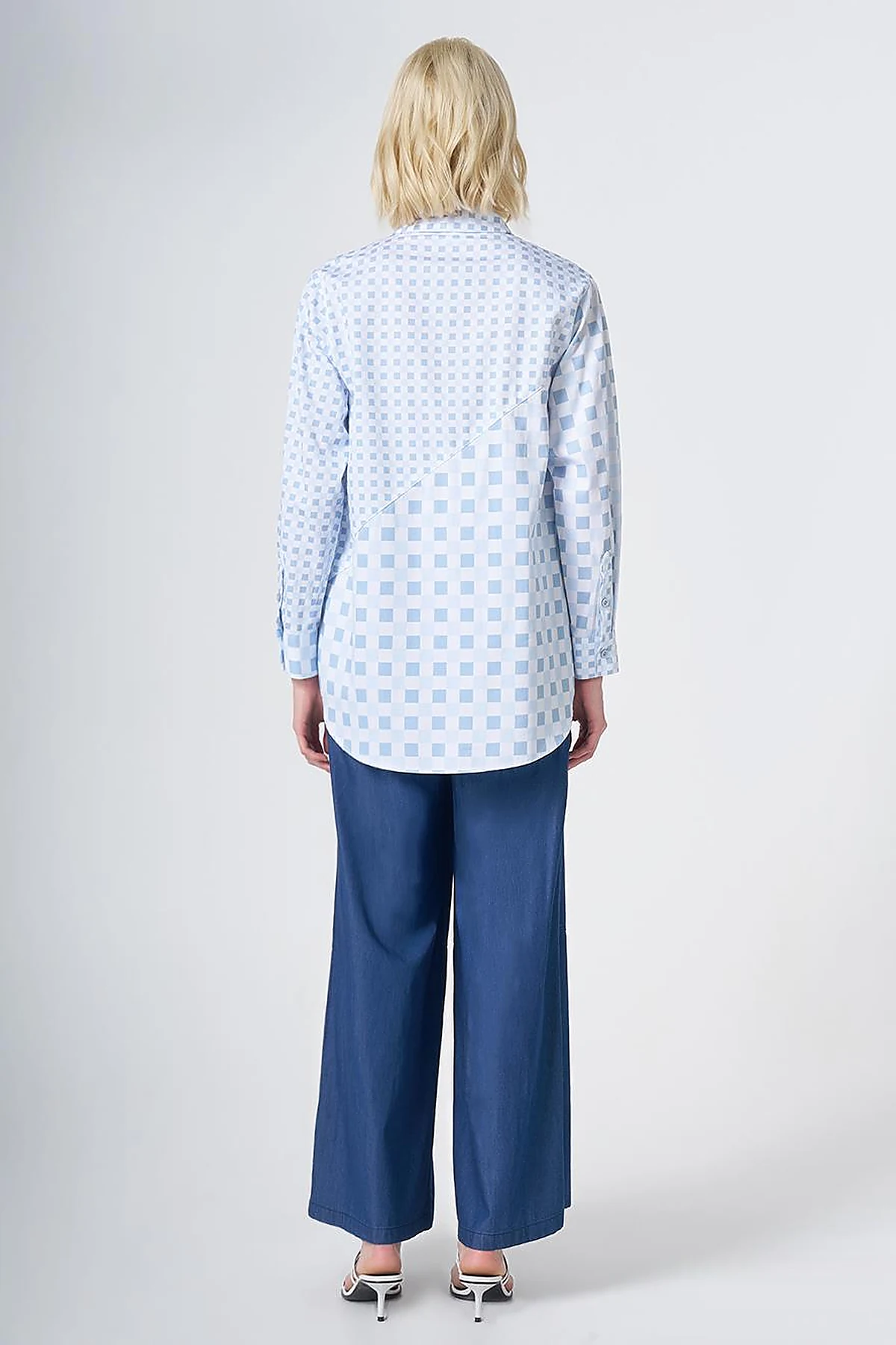100% Cotton Check Pattern Tunic Blue