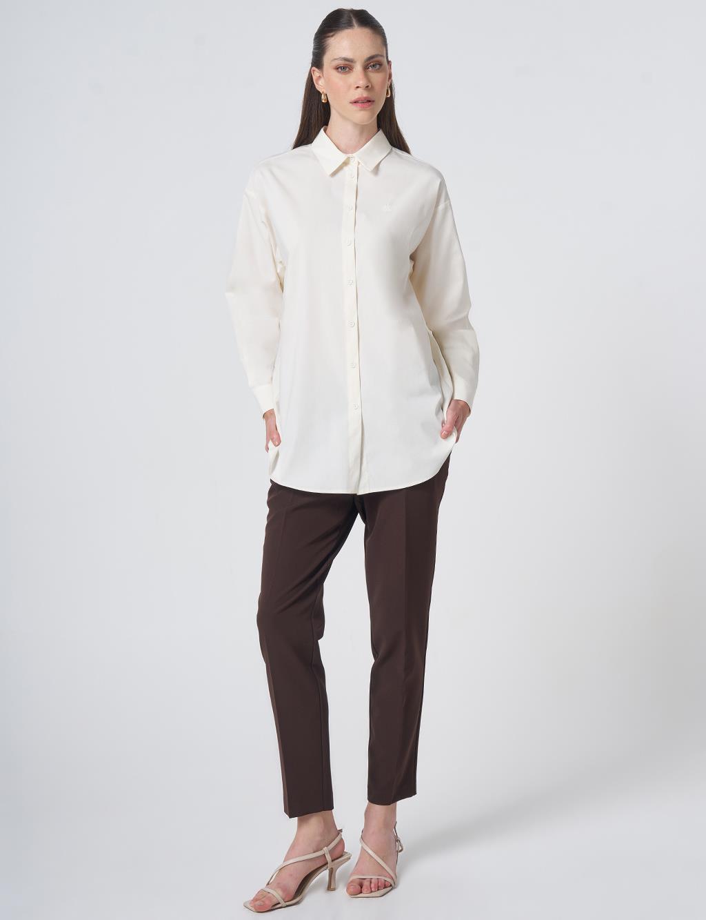 Buttoned Cotton Basic Shirt Ecru