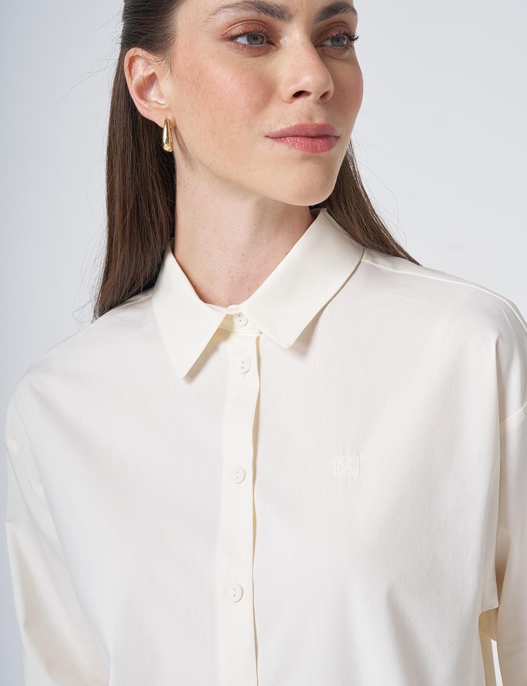 Buttoned Cotton Basic Shirt Ecru
