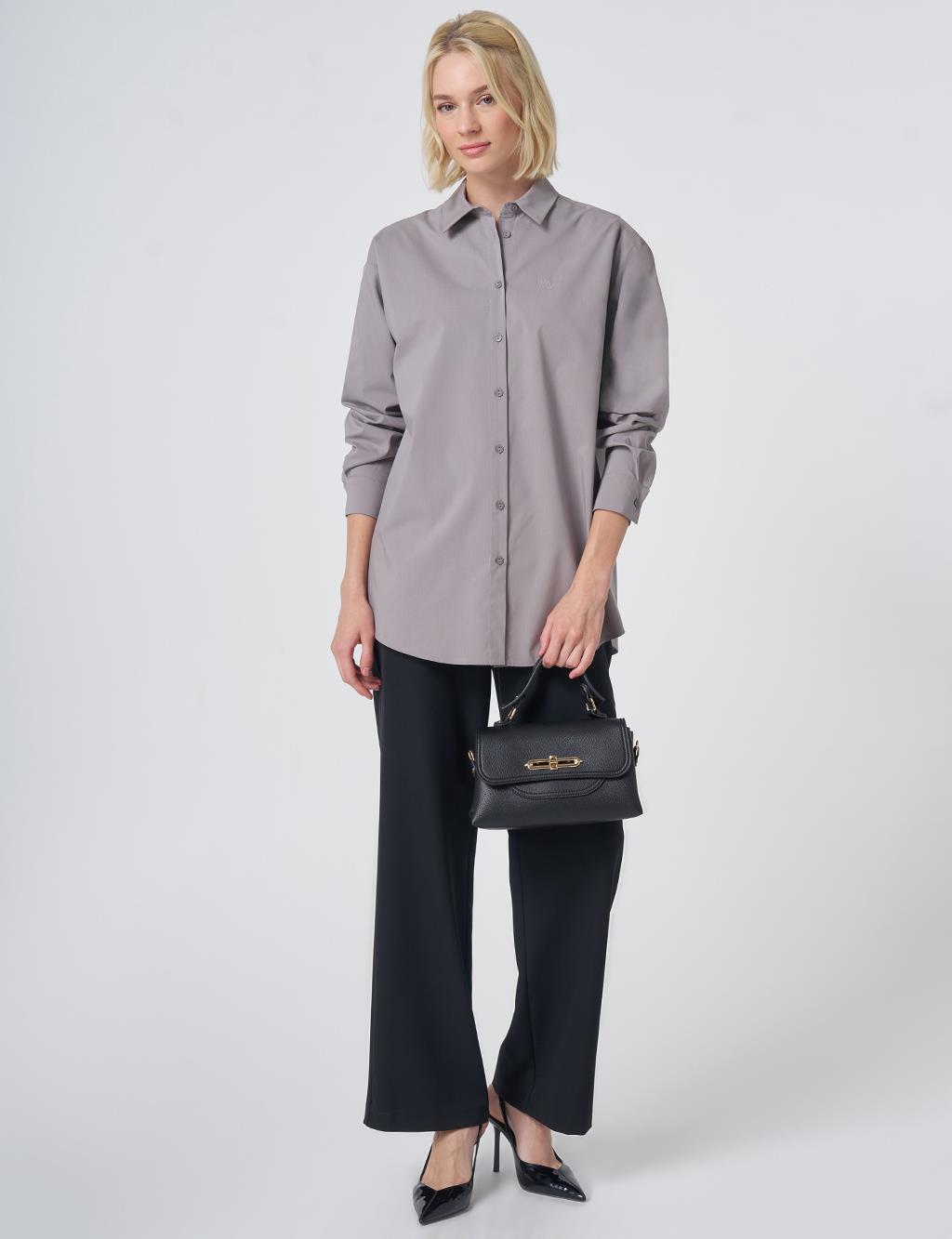 Buttoned Cotton Basic Shirt Light Gray