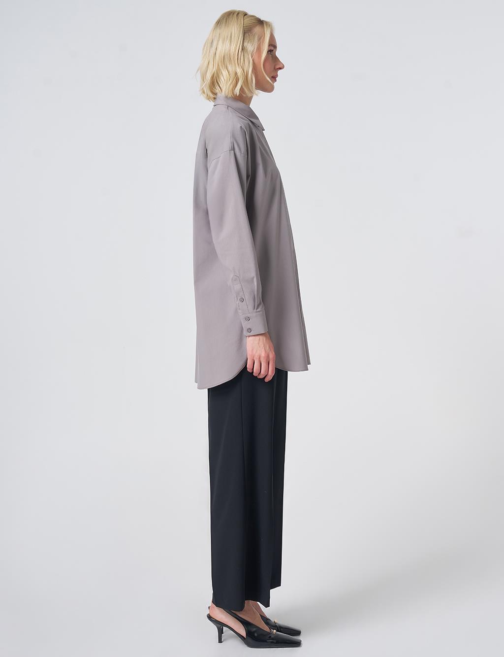 Concealed Placket Cotton Tunic Light Grey