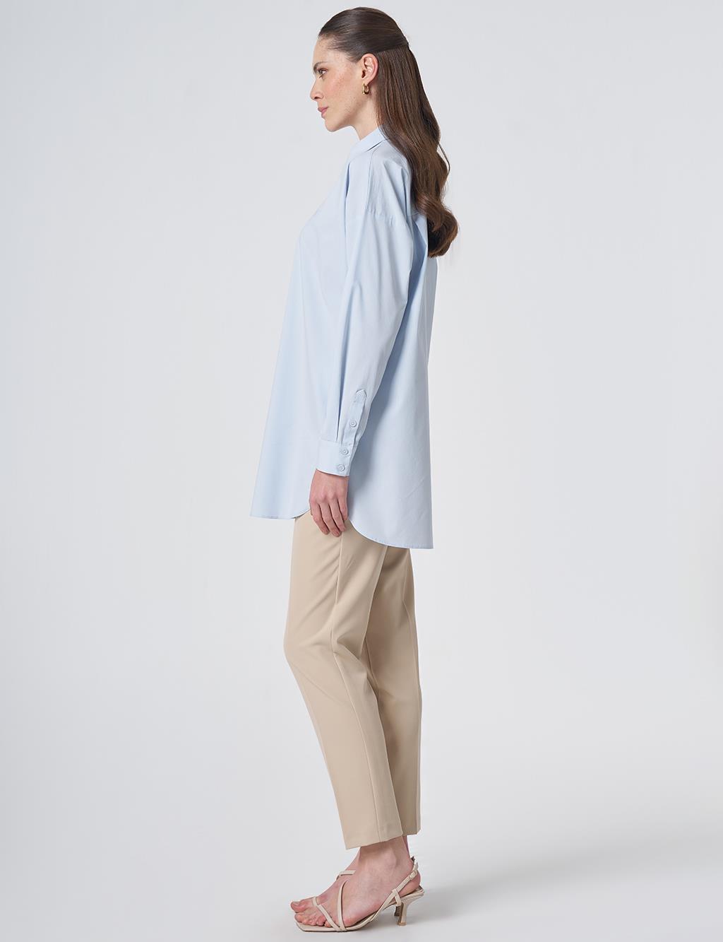 Concealed Placket Cotton Tunic Ice Blue