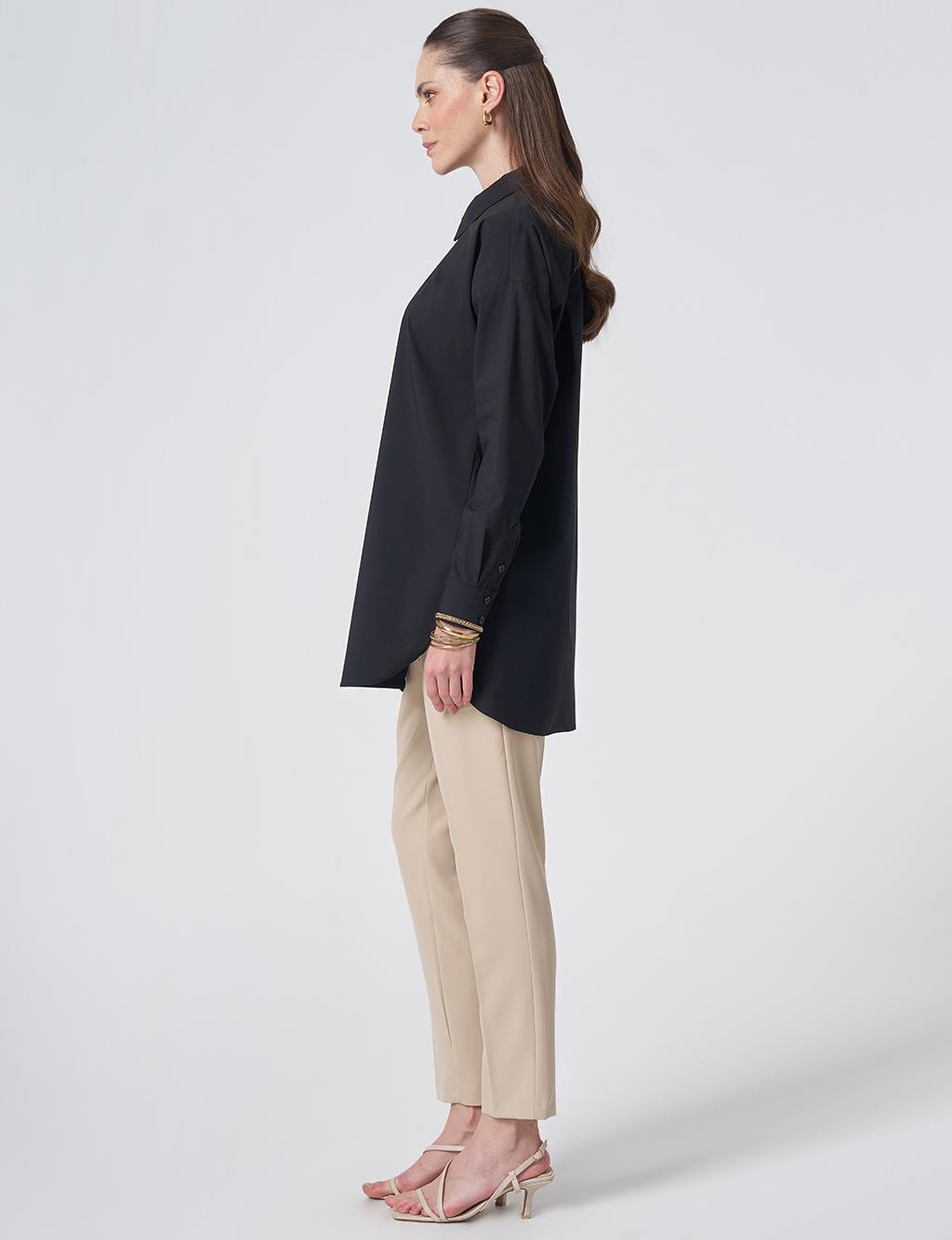 Concealed Placket Cotton Tunic Black