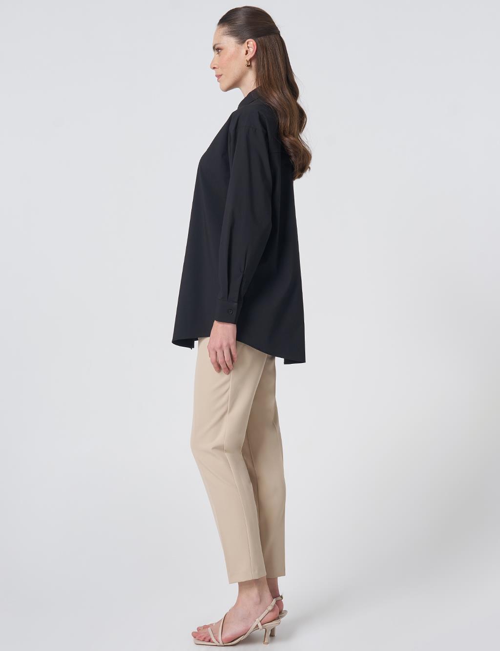 Buttoned Cotton Basic Shirt Black