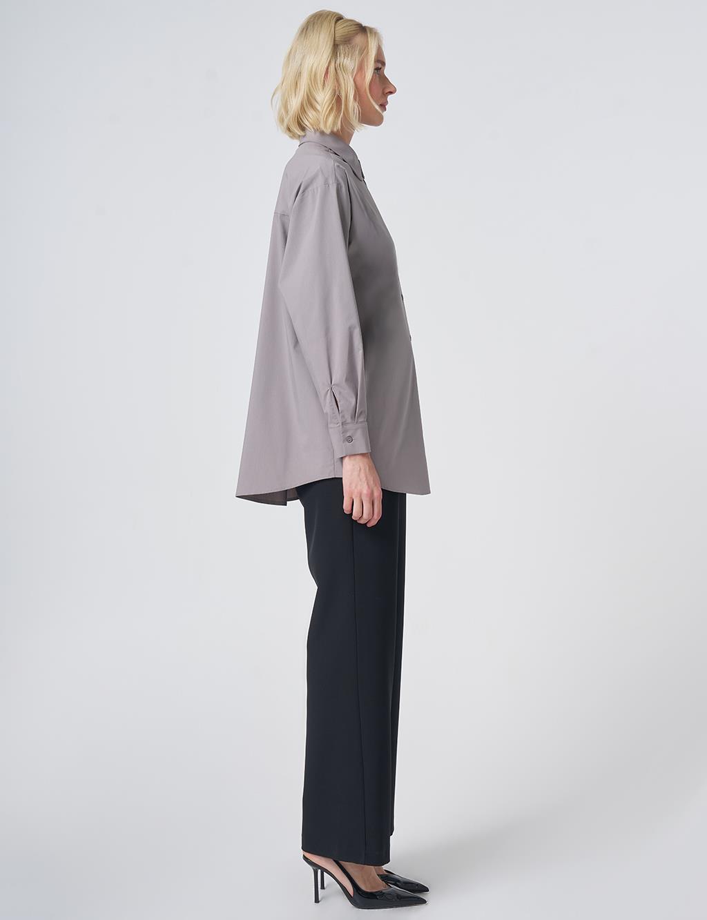 Buttoned Cotton Basic Shirt Light Gray