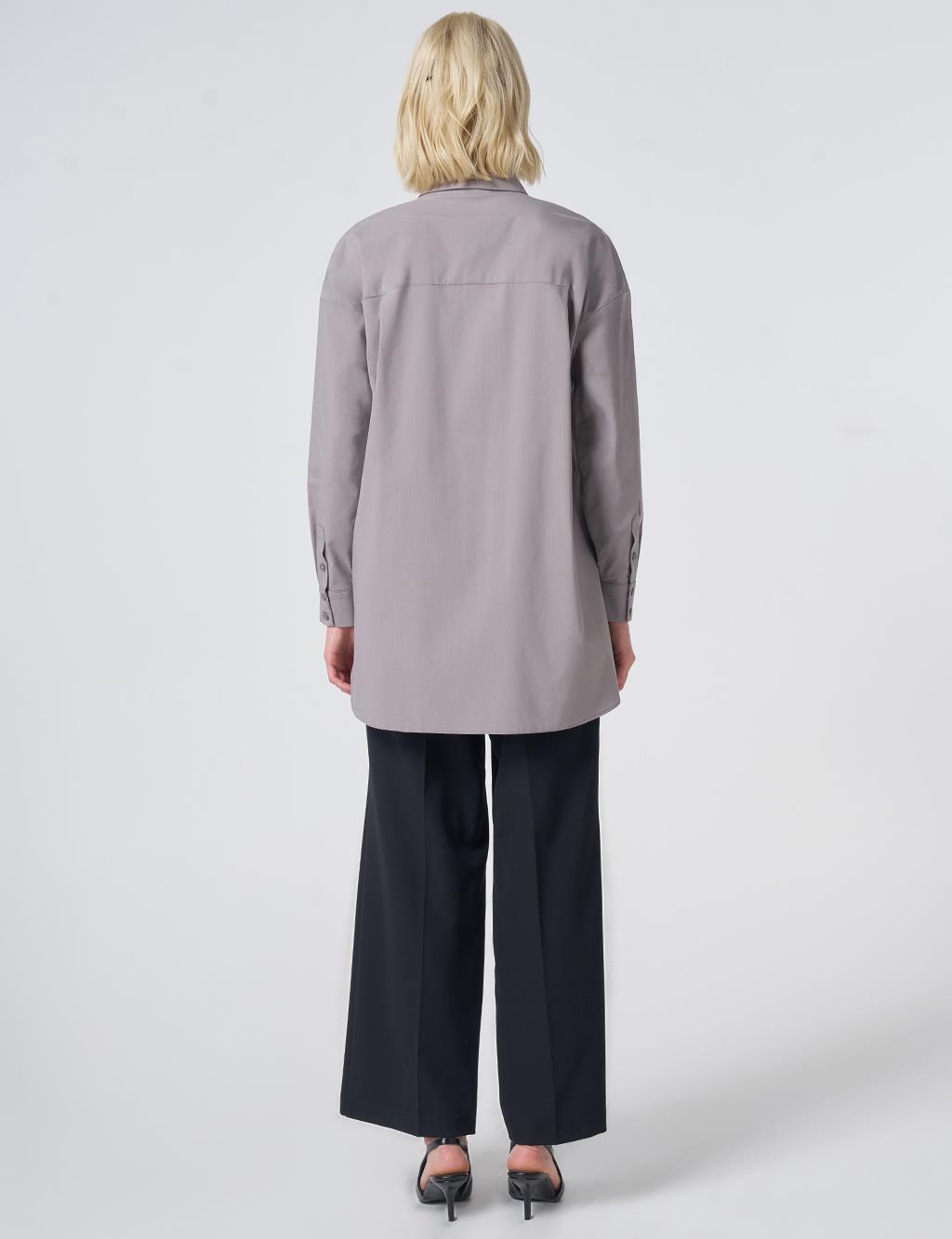 Concealed Placket Cotton Tunic Light Grey