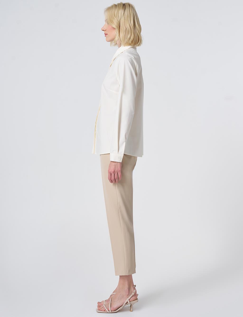 Shirt Collar Cotton Basic Blouse Ecru