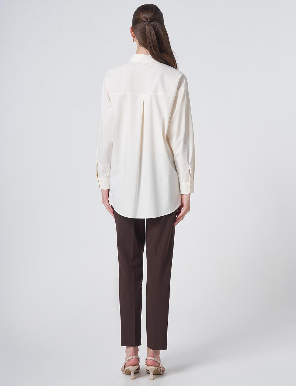 Buttoned Cotton Basic Shirt Ecru