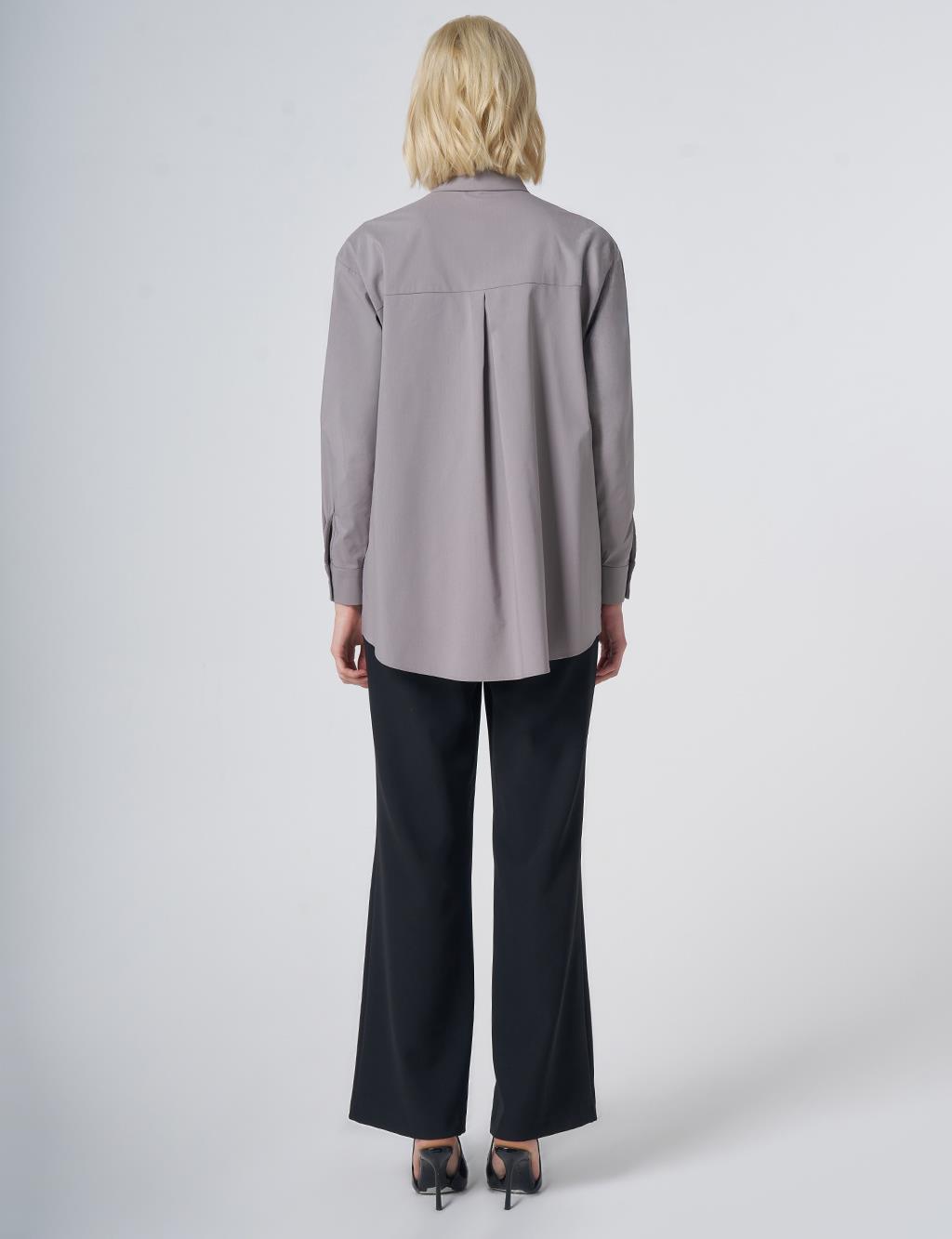 Buttoned Cotton Basic Shirt Light Gray