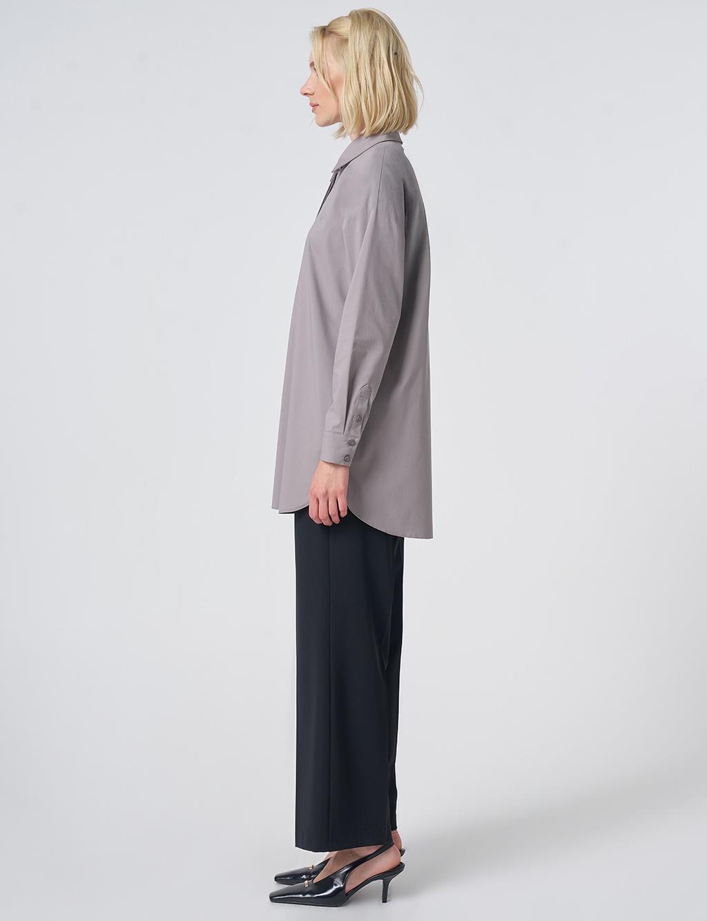 Concealed Placket Cotton Tunic Light Grey