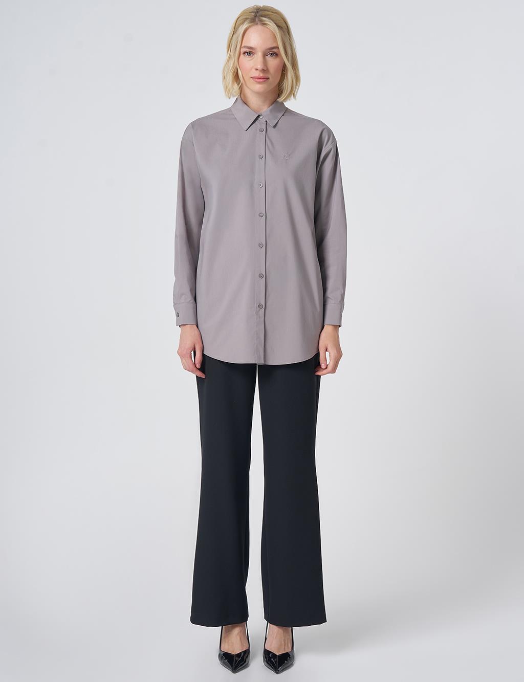Buttoned Cotton Basic Shirt Light Gray