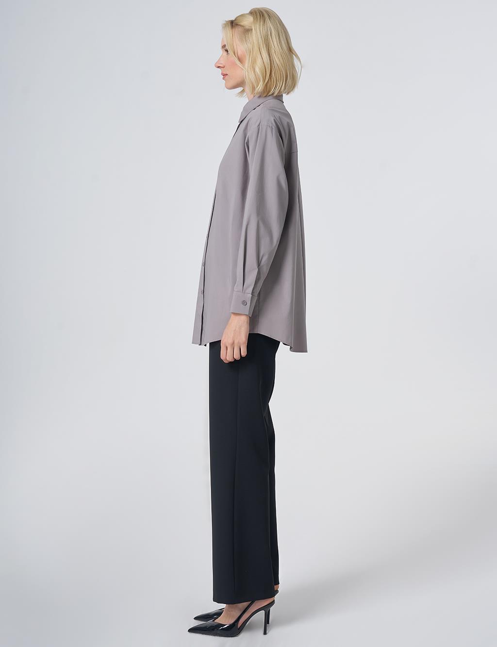 Buttoned Cotton Basic Shirt Light Gray