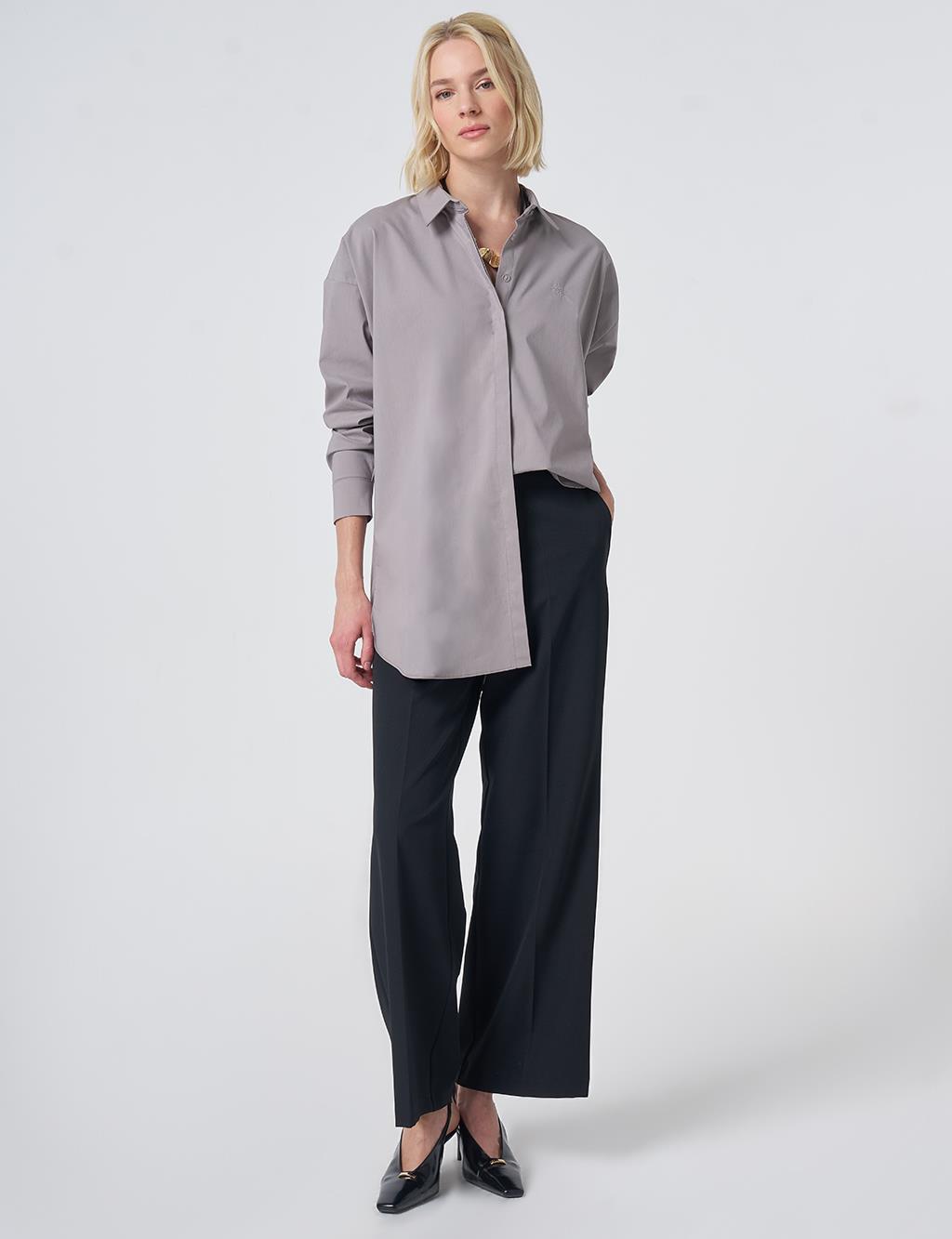 Concealed Placket Cotton Tunic Light Grey