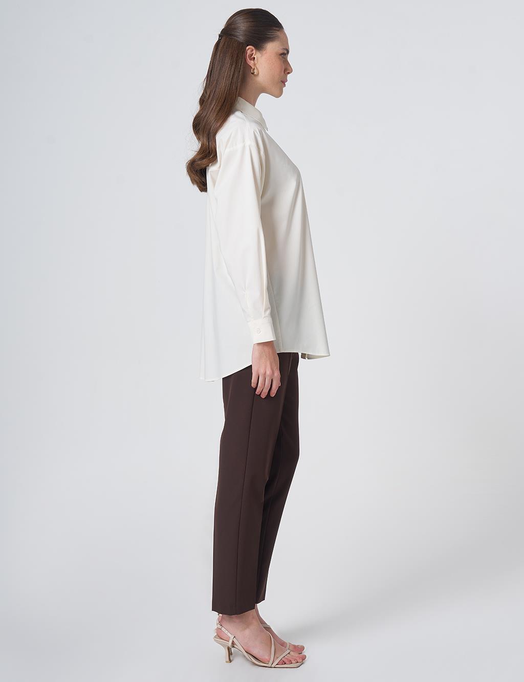 Buttoned Cotton Basic Shirt Ecru
