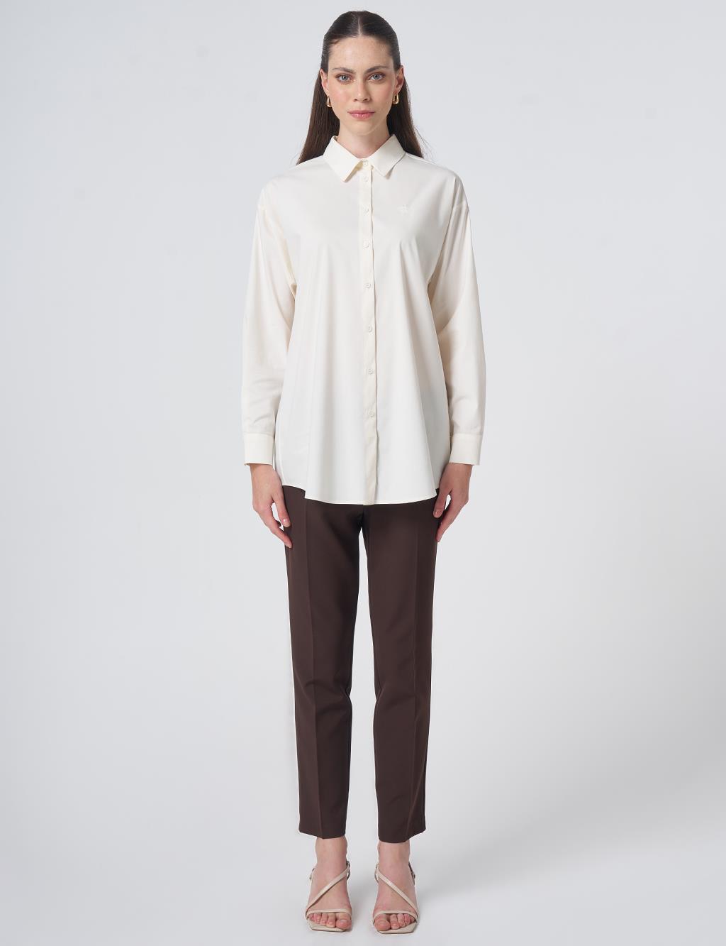 Buttoned Cotton Basic Shirt Ecru