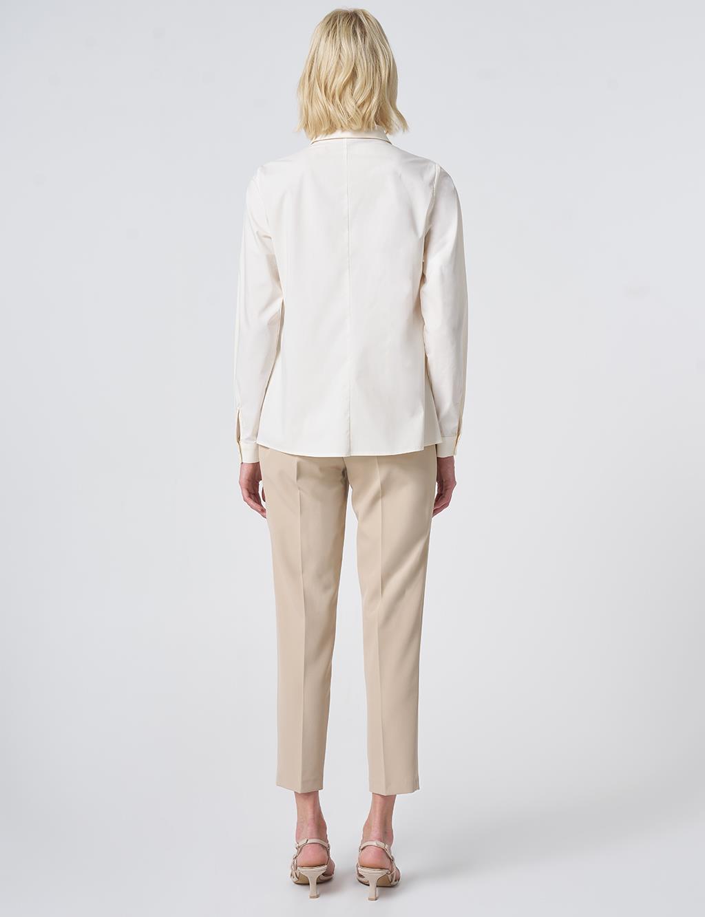 Shirt Collar Cotton Basic Blouse Ecru